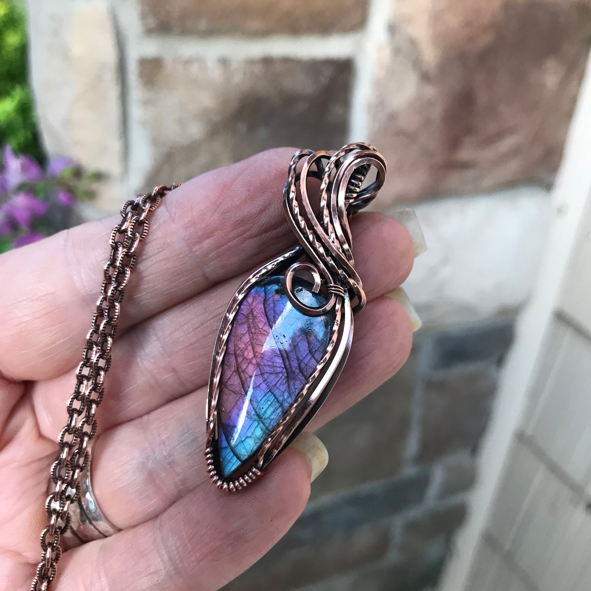 Blue Pink Purple Labradorite Copper Necklace
