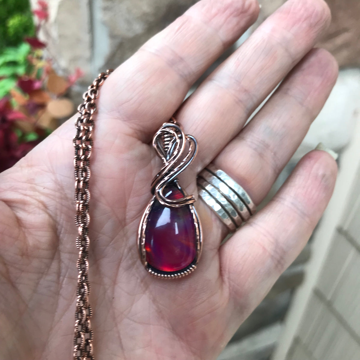 Aurora Opal Maroon Copper Necklace