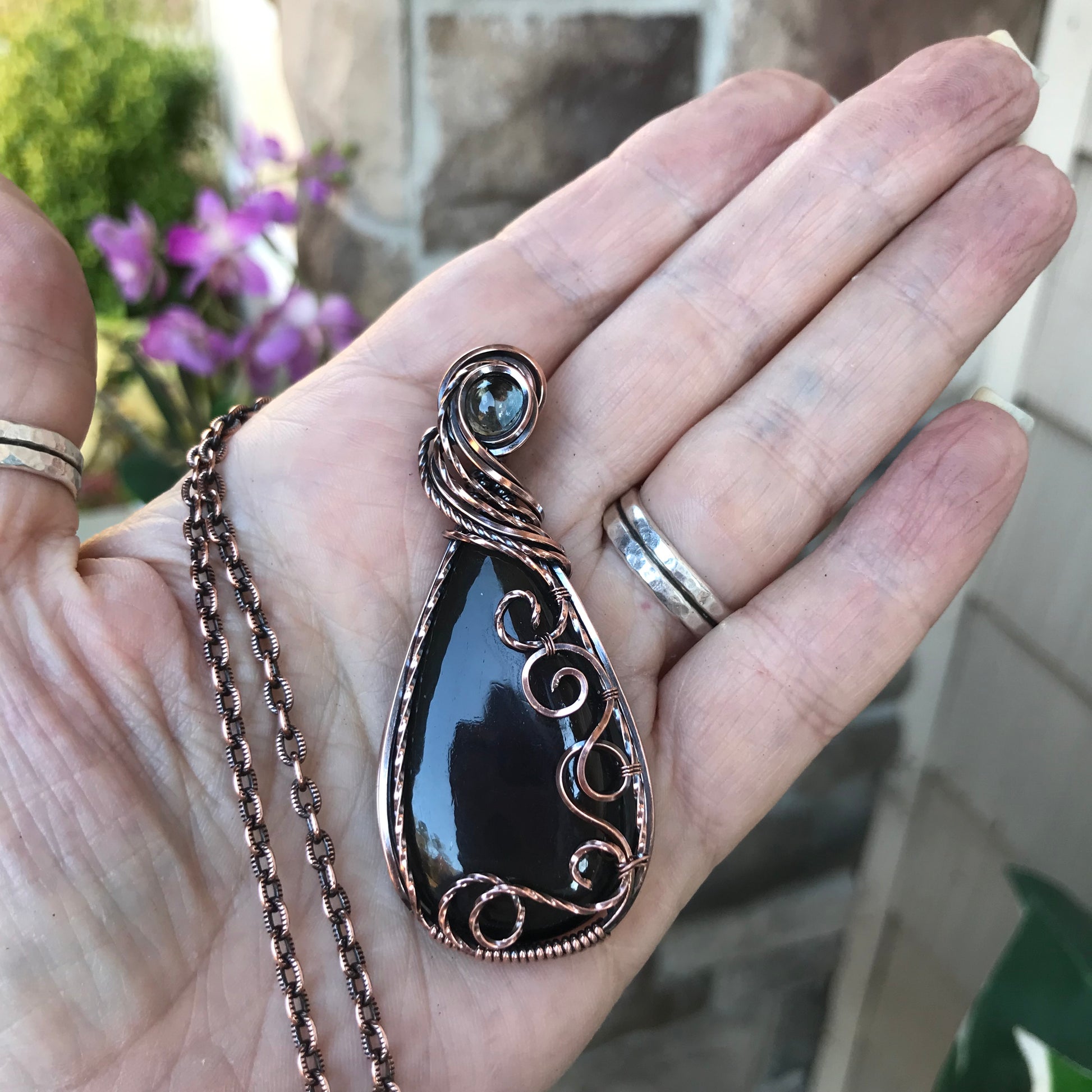 Purple Obsidian & Prasiolite Copper Necklace