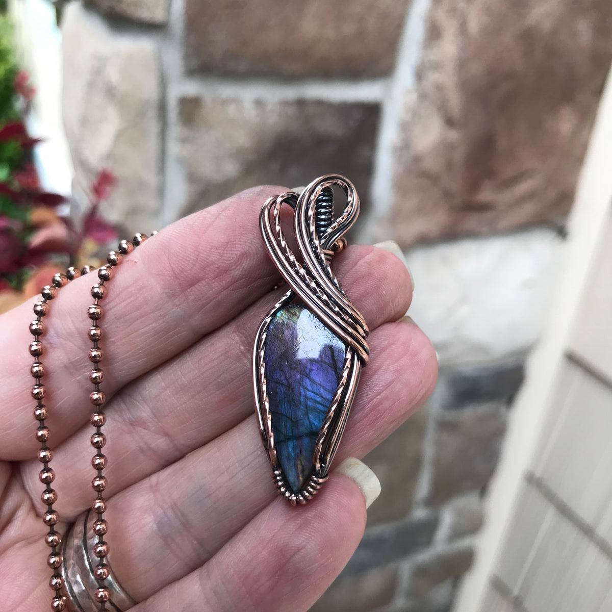 Purple Rainbow Labradorite Copper Pendant