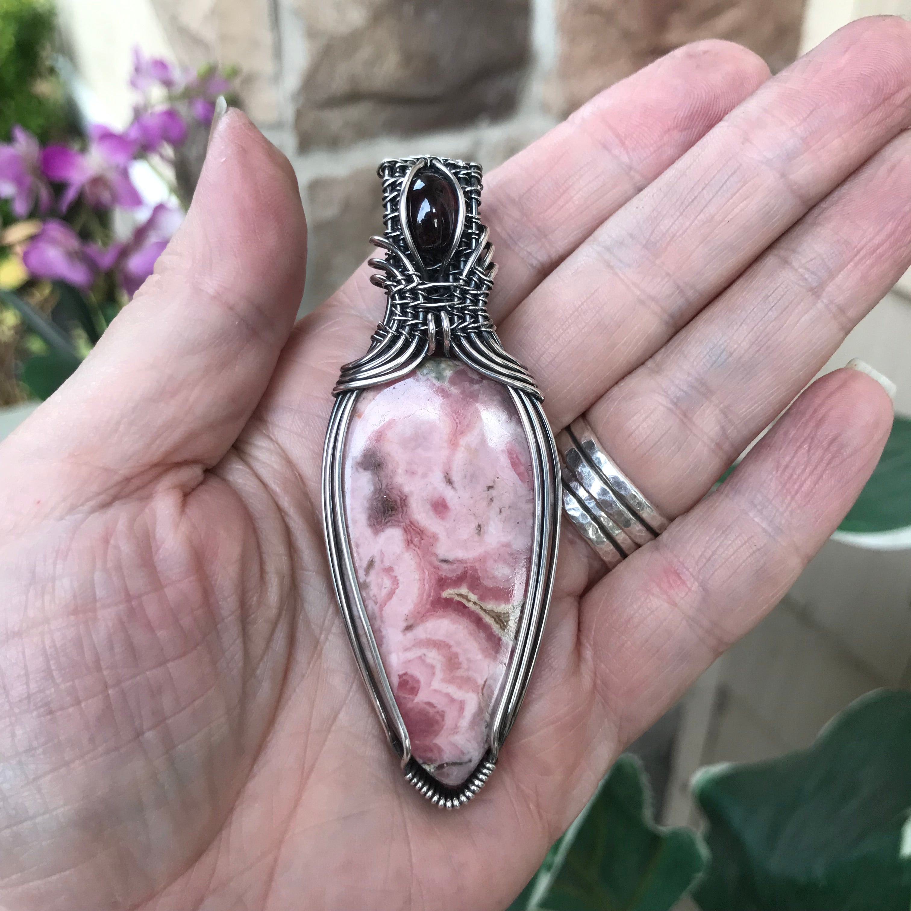 Rhodochrosite & Garnet Sterling Silver Necklace