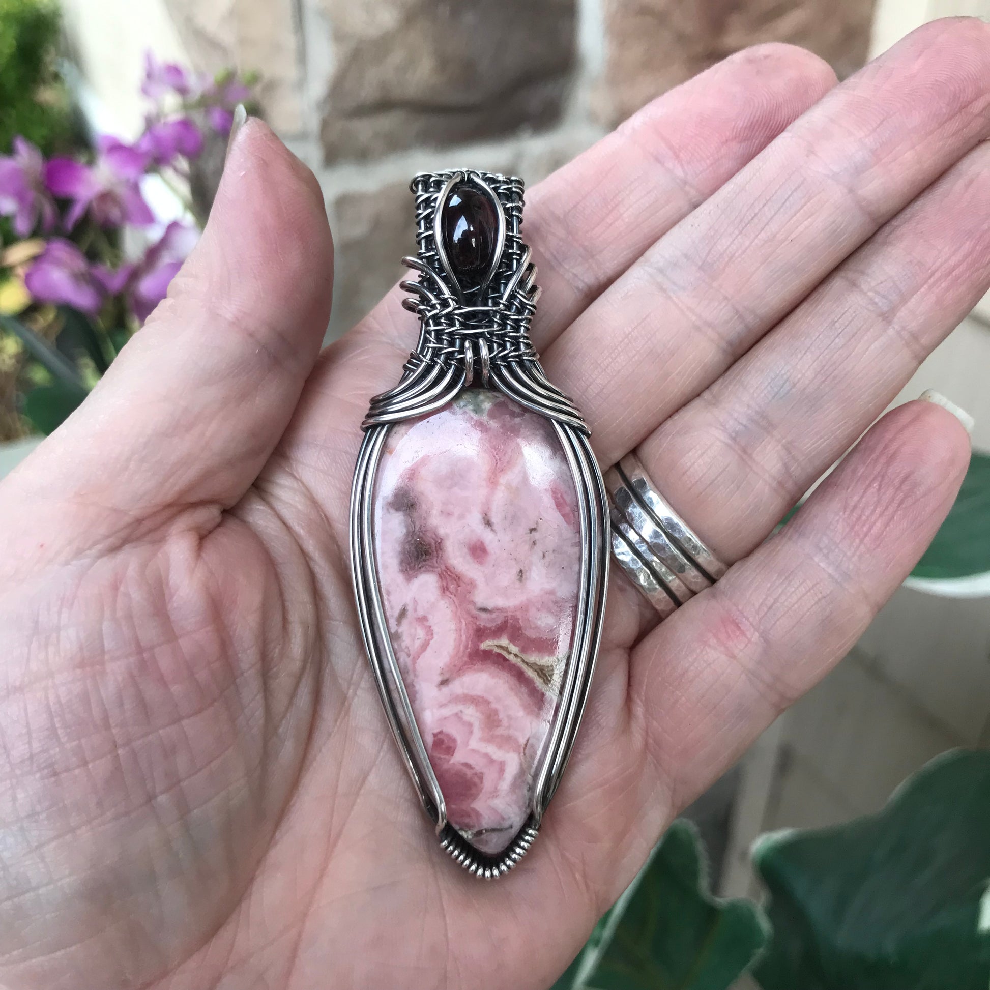 Rhodochrosite & Garnet Sterling Silver Necklace