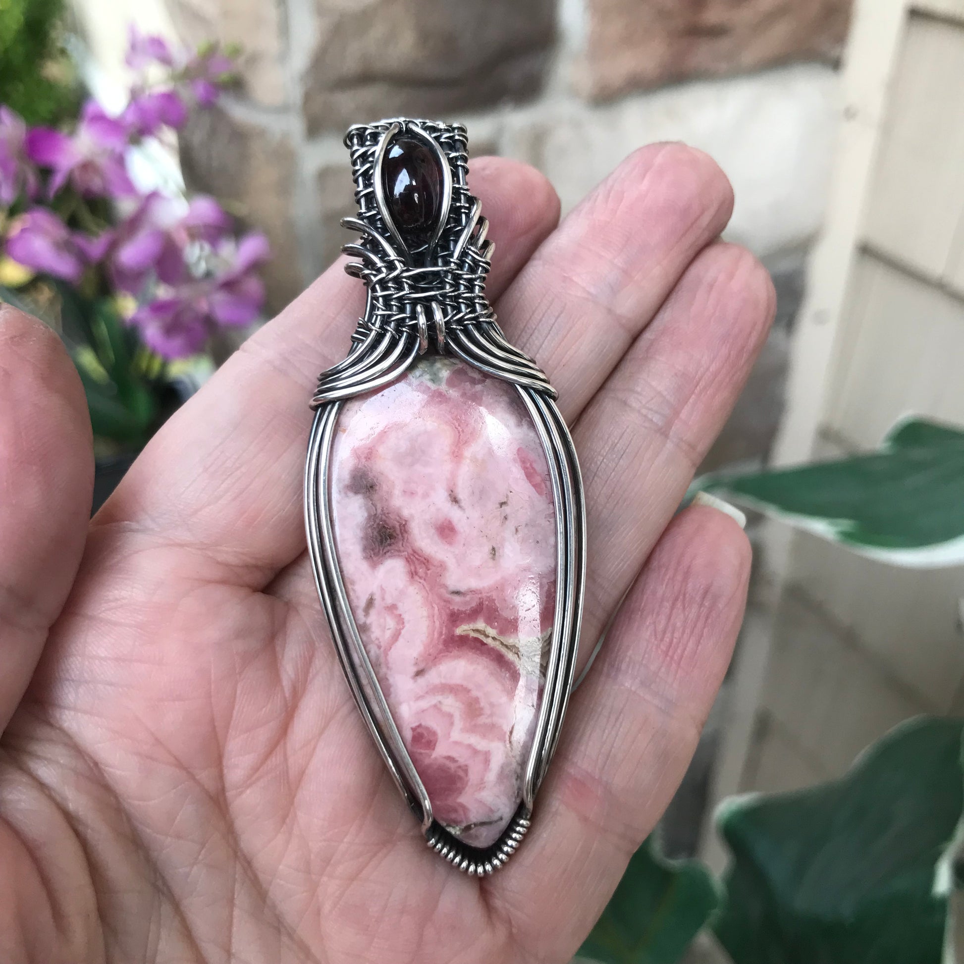 Rhodochrosite & Garnet Sterling Silver Necklace