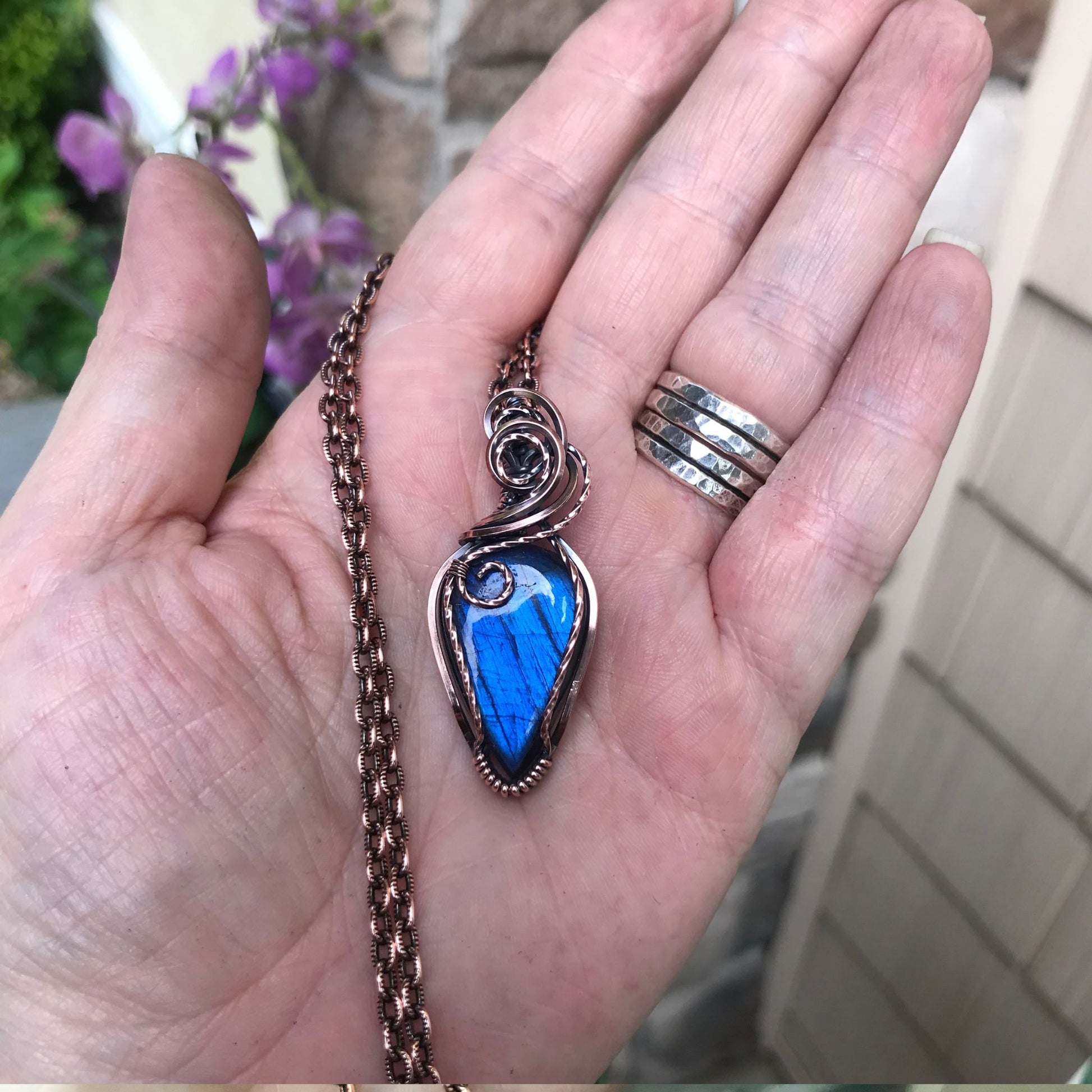 Blue Labradorite Swirly Copper Necklace