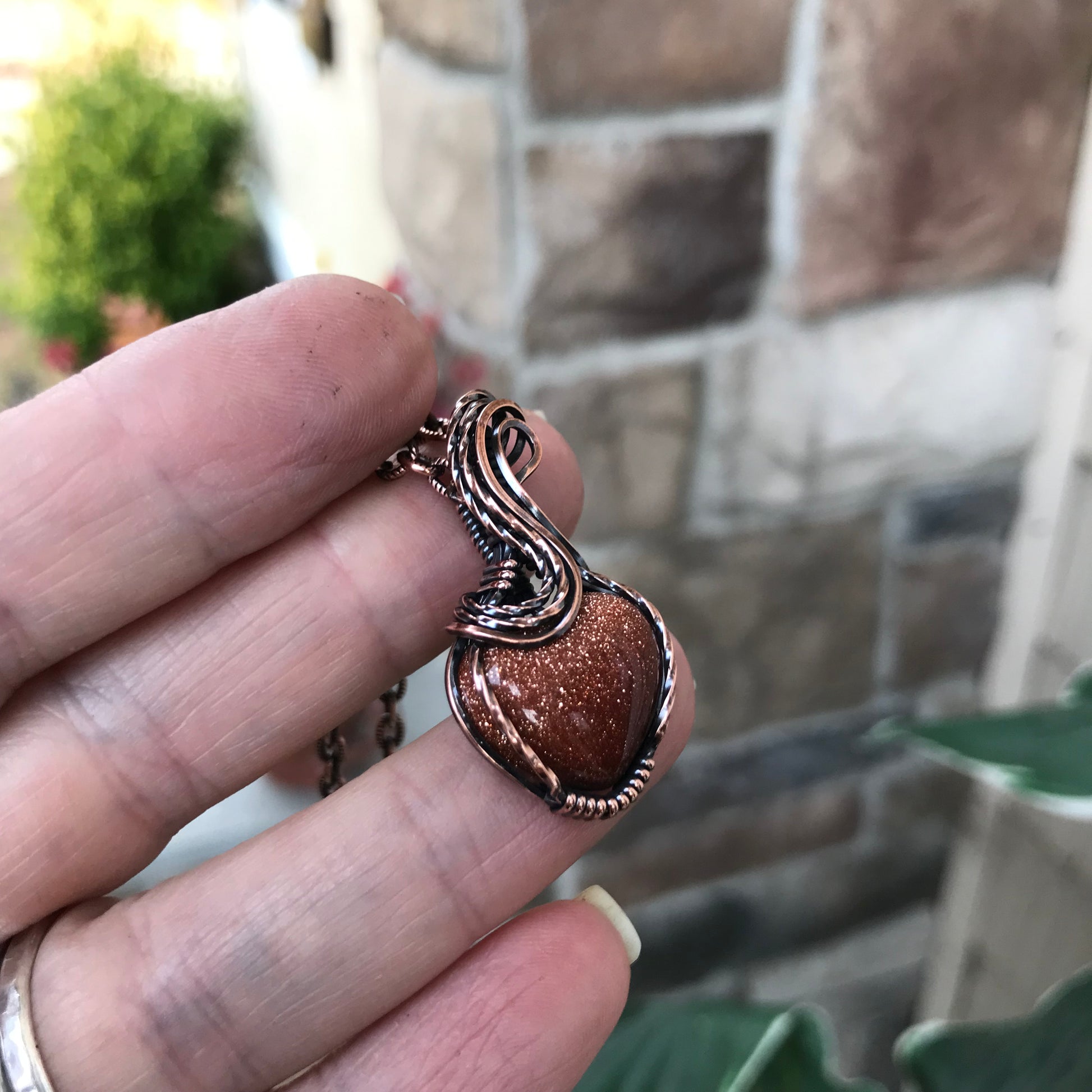 Goldstone Mini Heart Copper Pendant