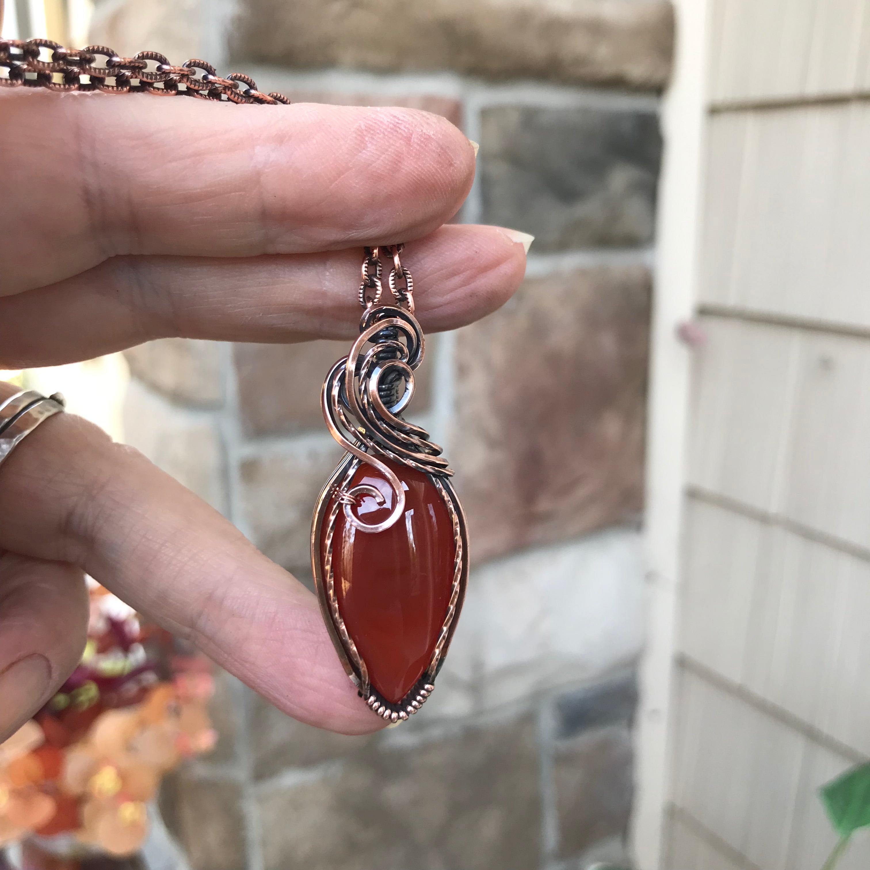 Carnelian Teardrop Copper Necklace