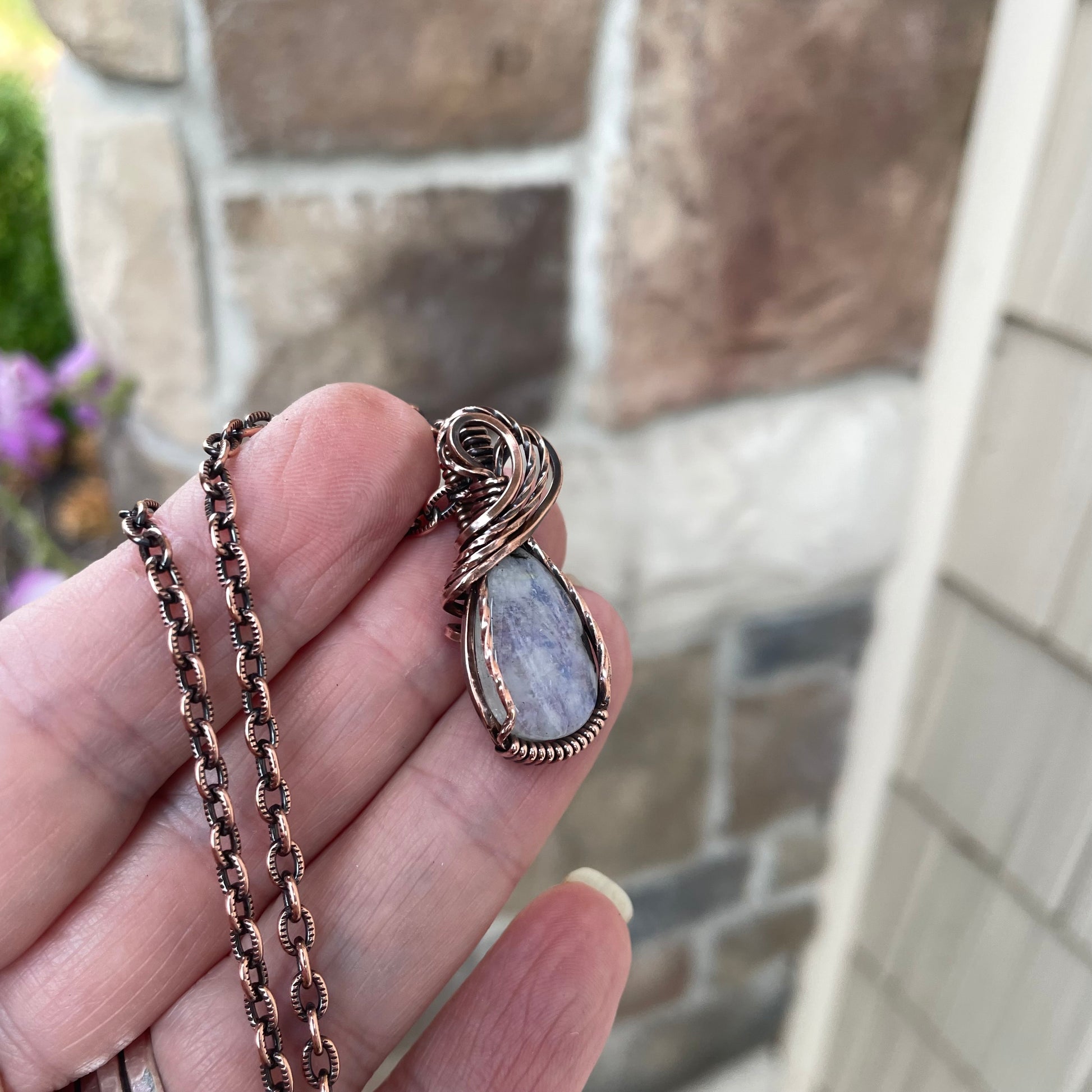 Moonstone Small Teardrop Copper Pendant