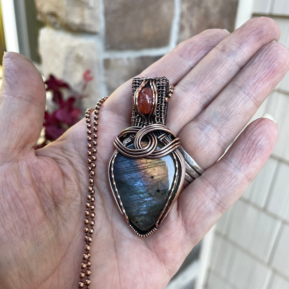 Blue Gold Labradorite & Sunstone Copper Necklace