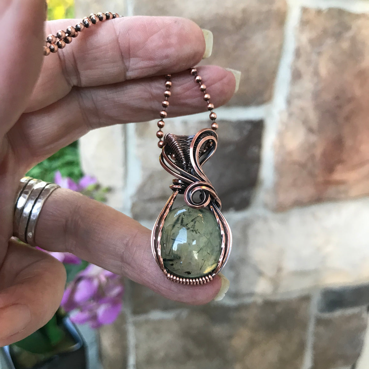 Prehnite Small Copper Pendant