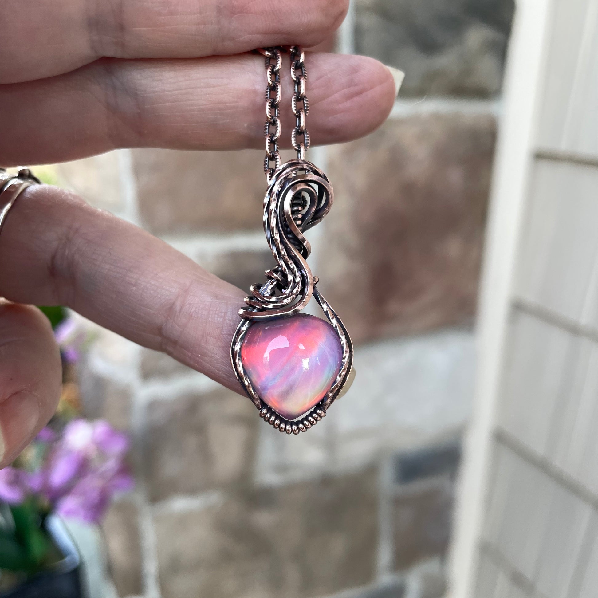 Aurora Opal Small Rainbow Copper Necklace