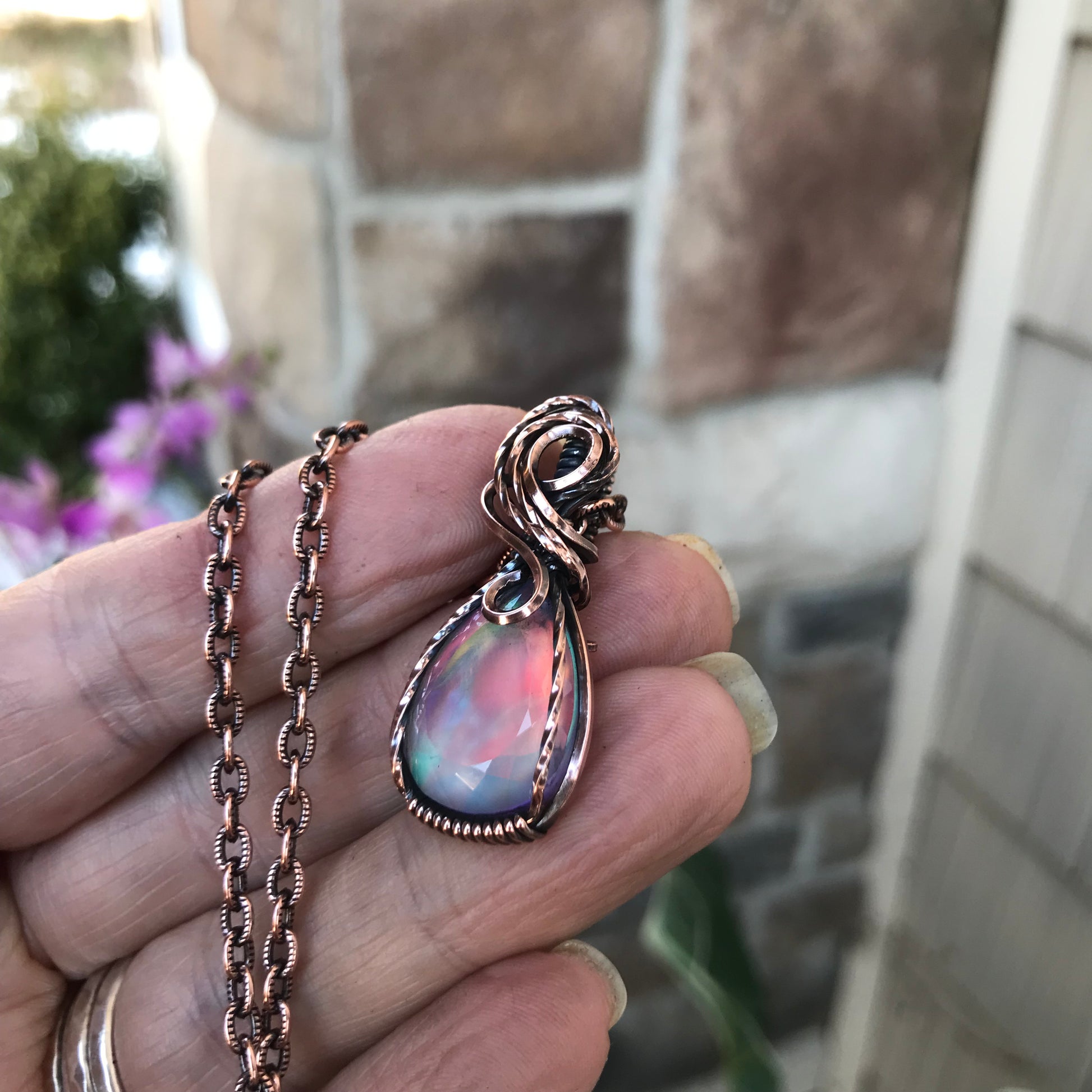 Aurora Opal Rainbow Pastel Copper Necklace