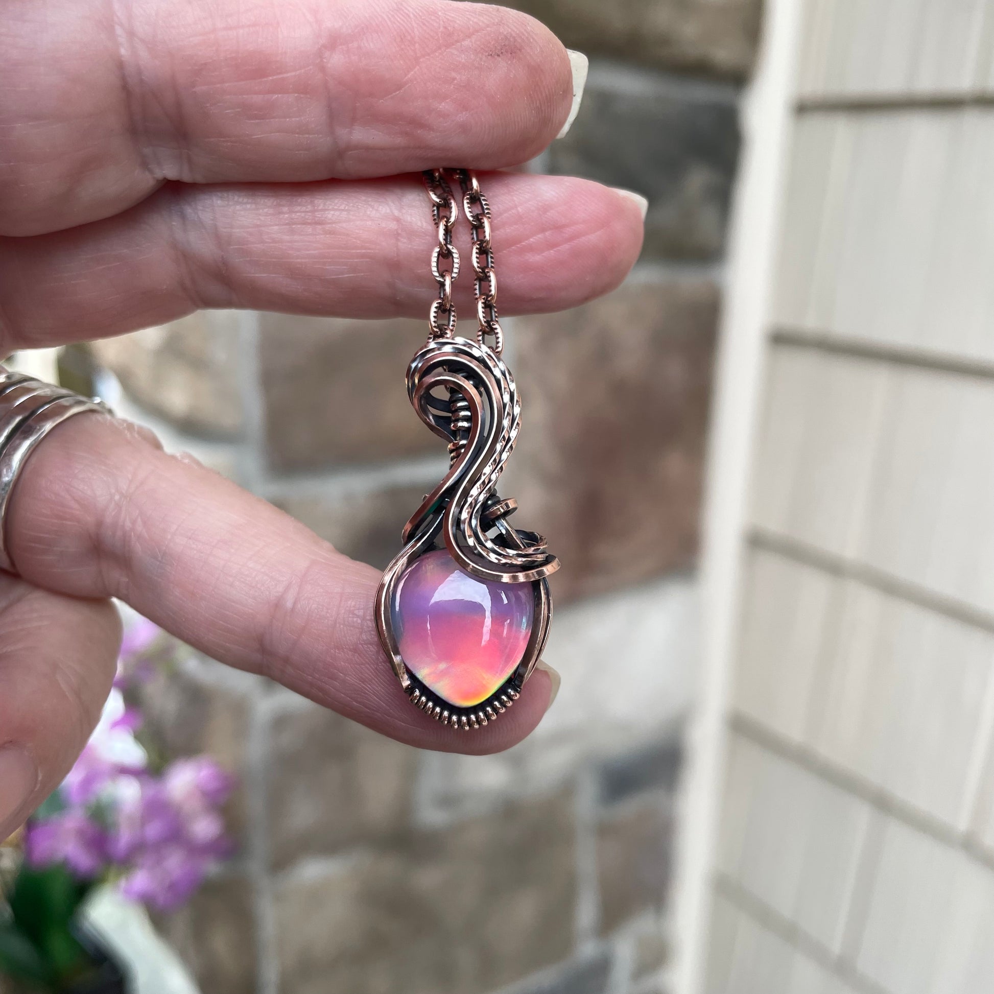 Aurora Opal Pastel Copper Pendant
