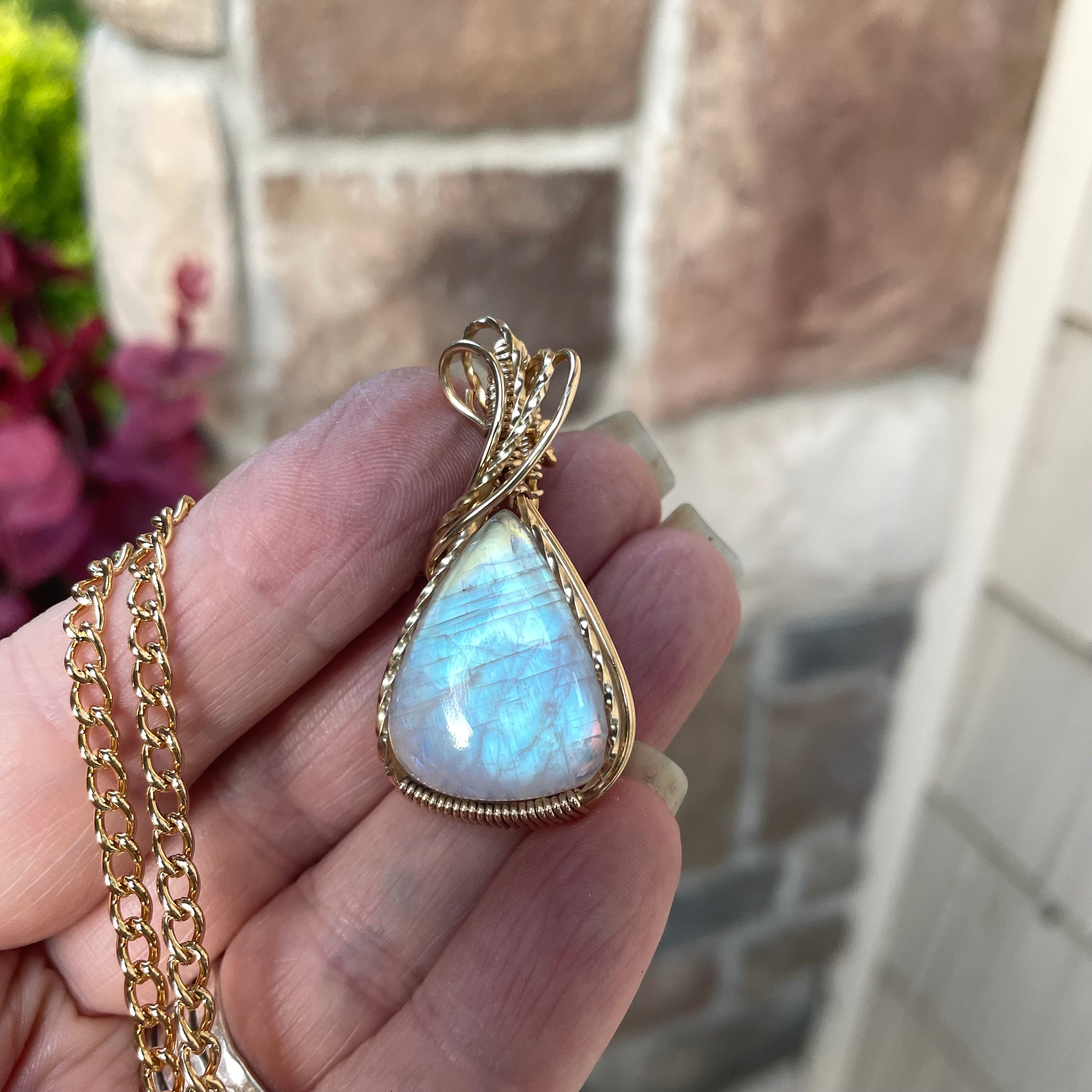 Moonstone Teardrop Brass Pendant