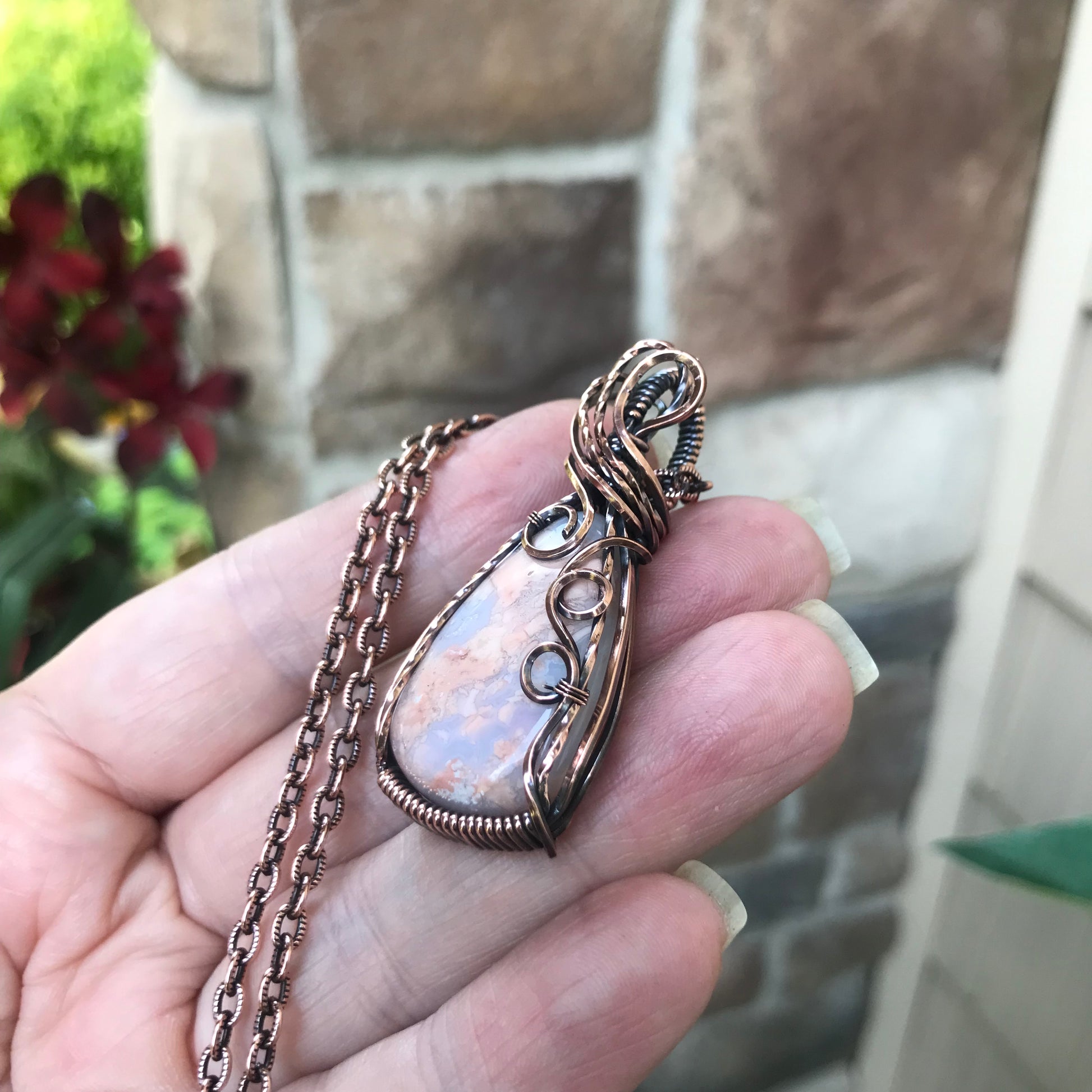 Cotton Candy Agate Copper Pendant
