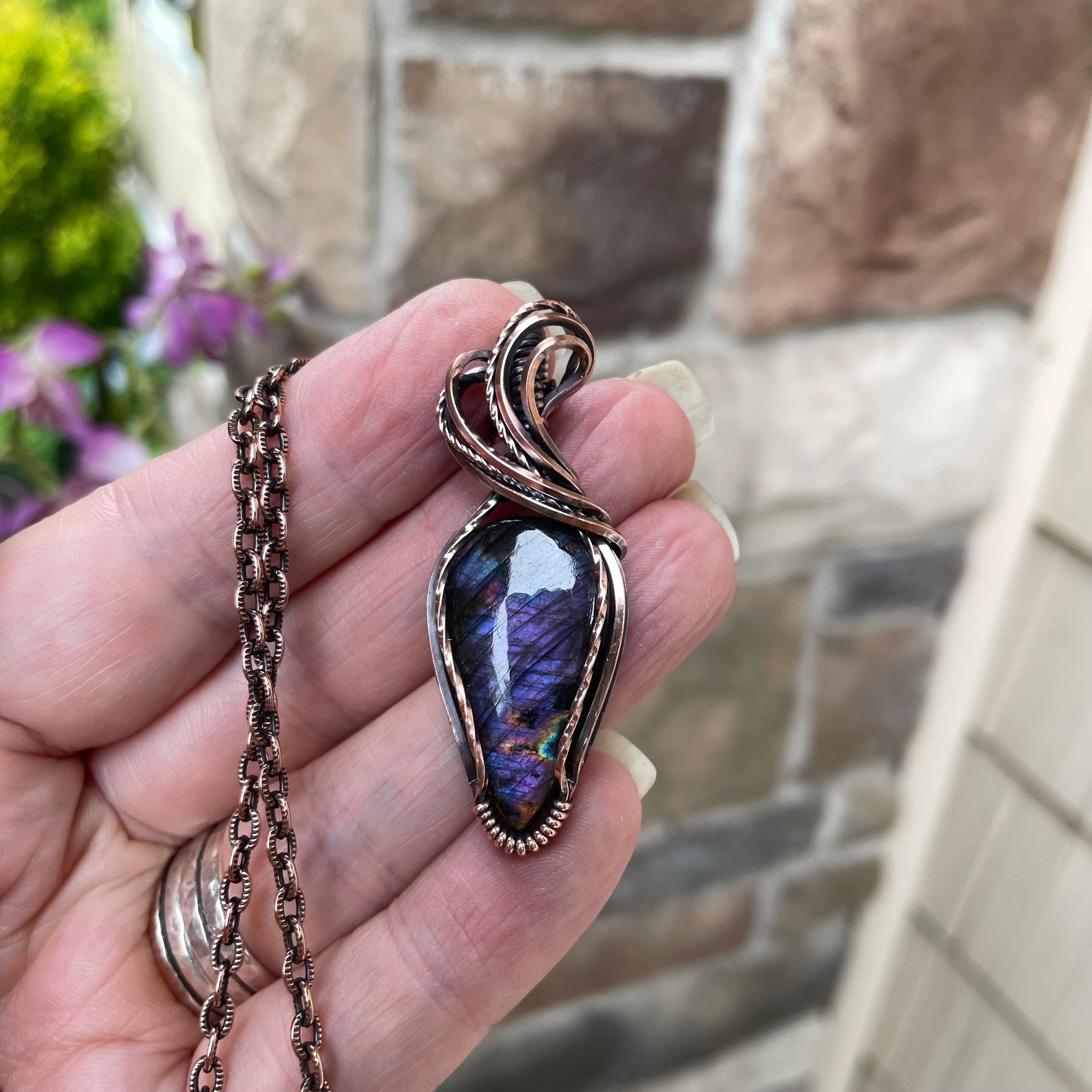 Purple Labradorite Copper Pendant