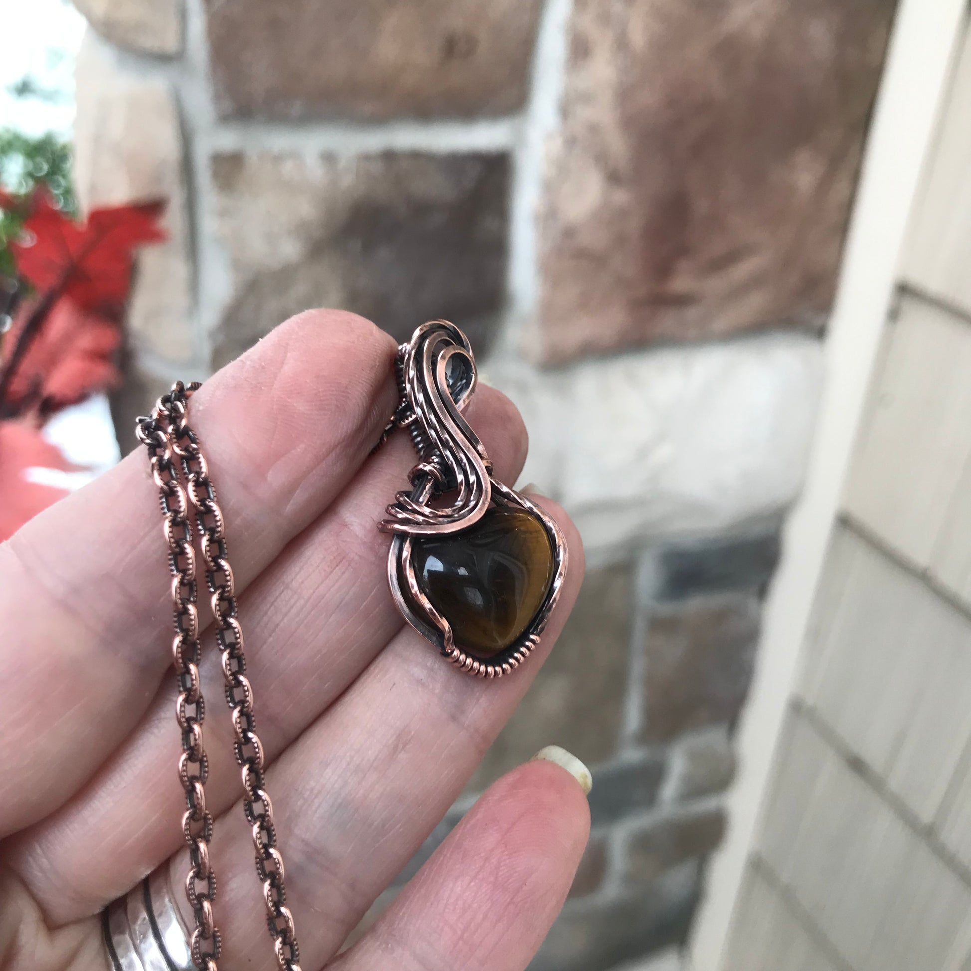 Tiger Eye Mini Heart Copper Pendant