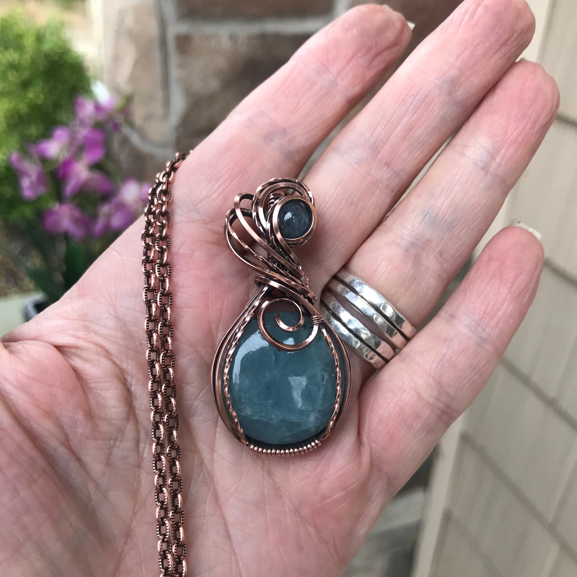 Aquamarine Swirly Copper Pendant