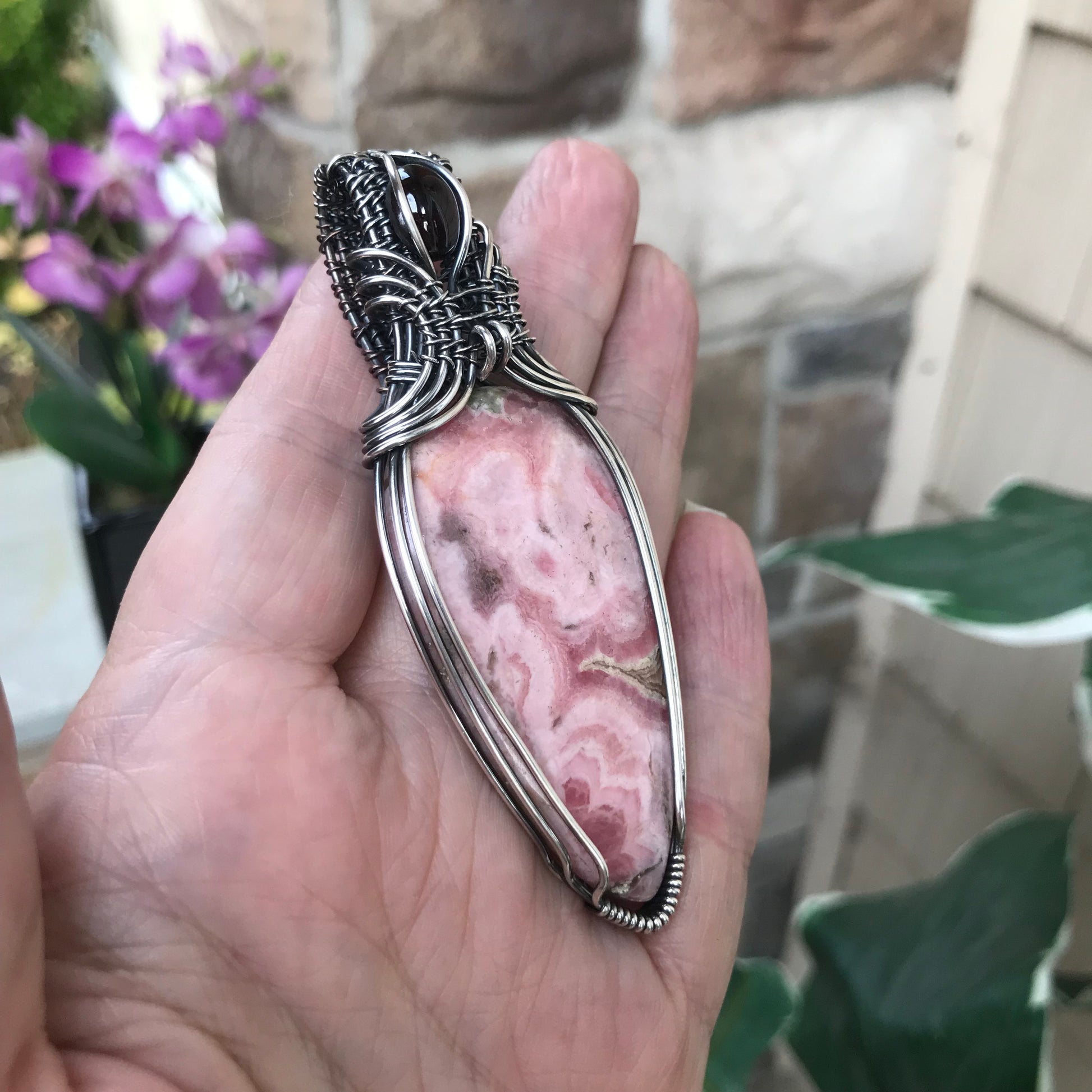 Rhodochrosite & Garnet Sterling Silver Necklace