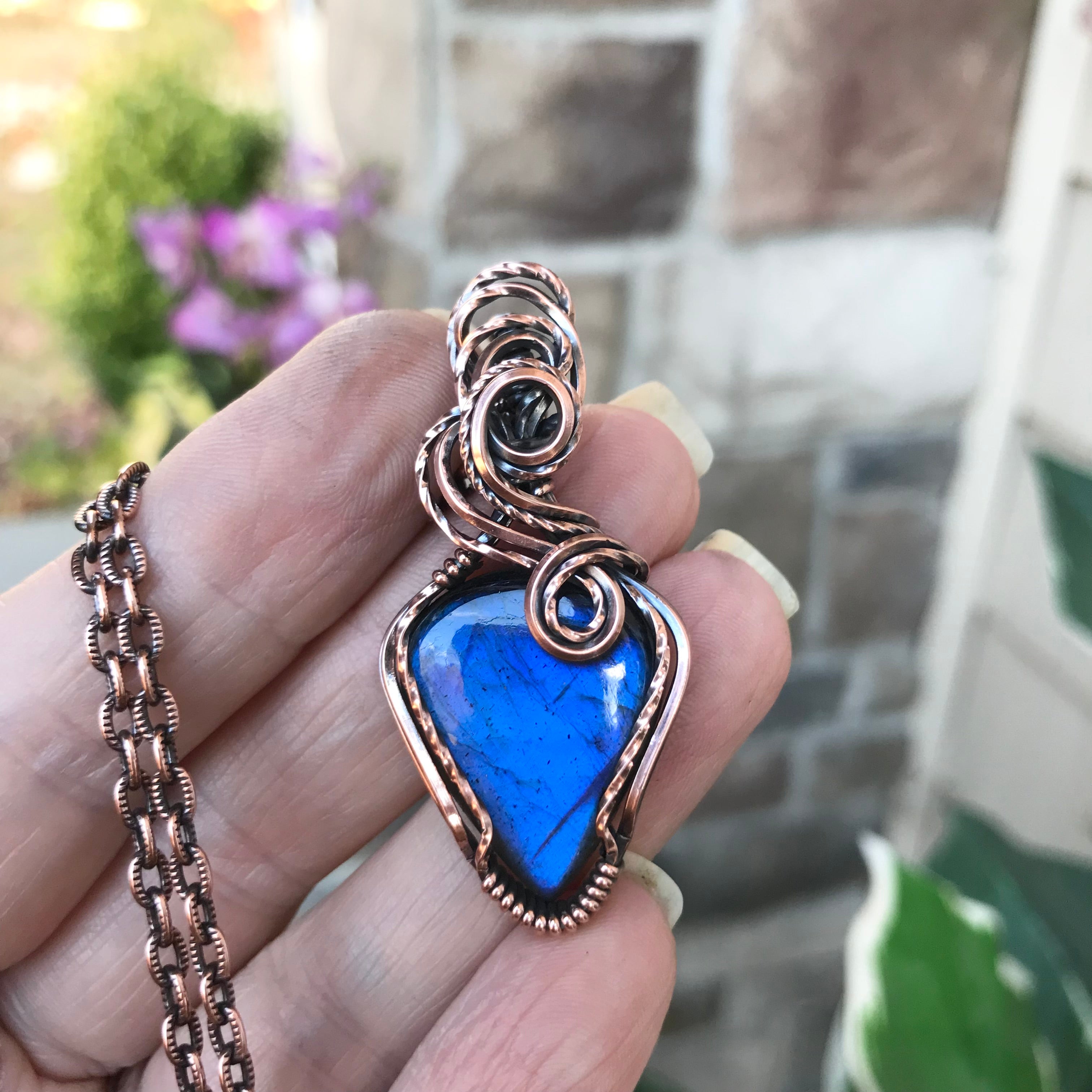 Electric Blue Labradorite Copper Necklace