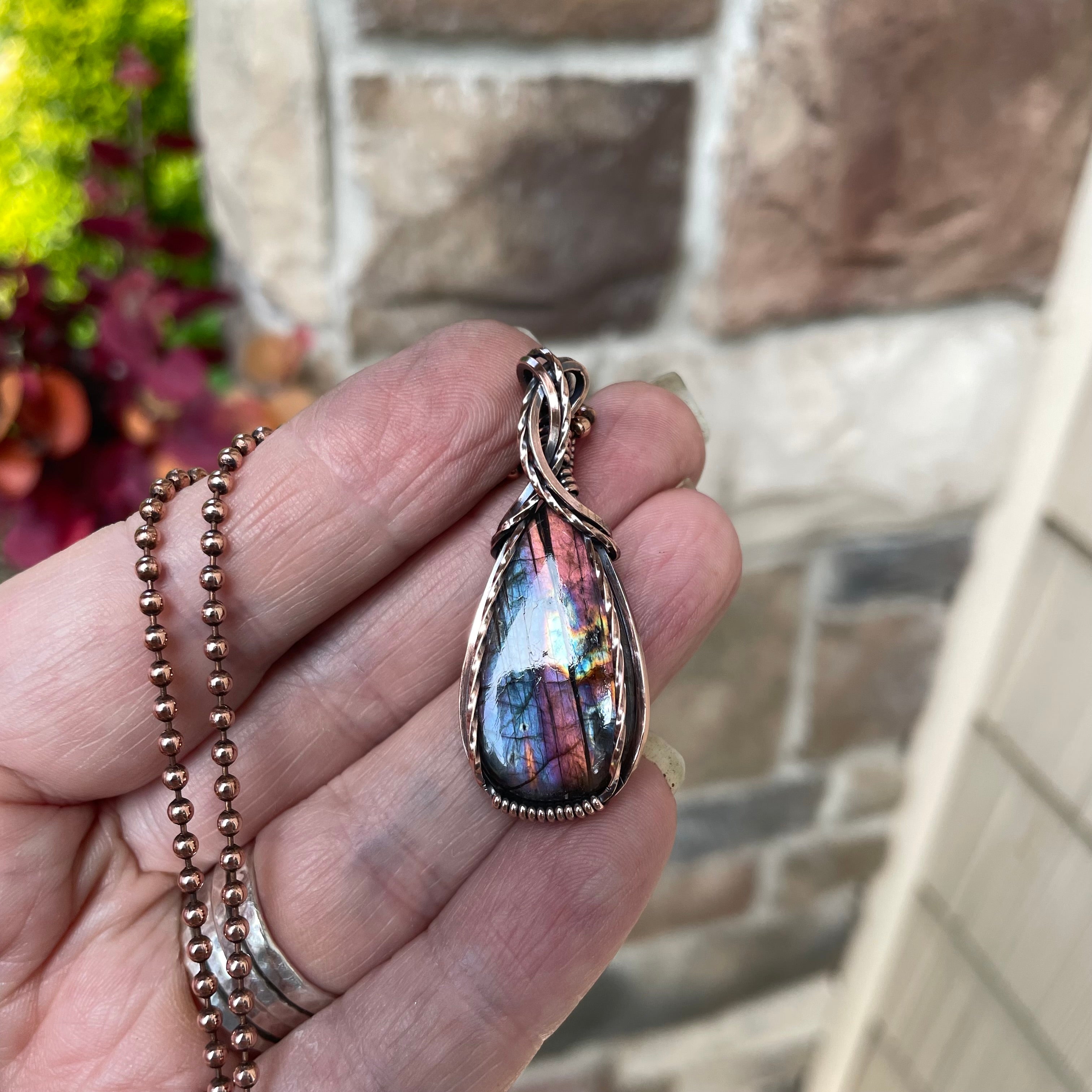Amber Purple Small Labradorite Copper Necklace