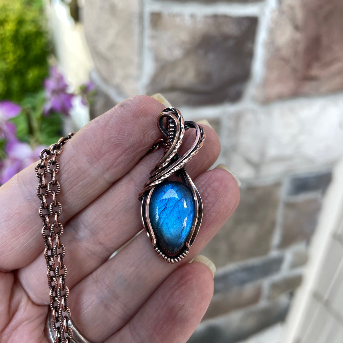 Blue Labradorite Small Copper Pendant