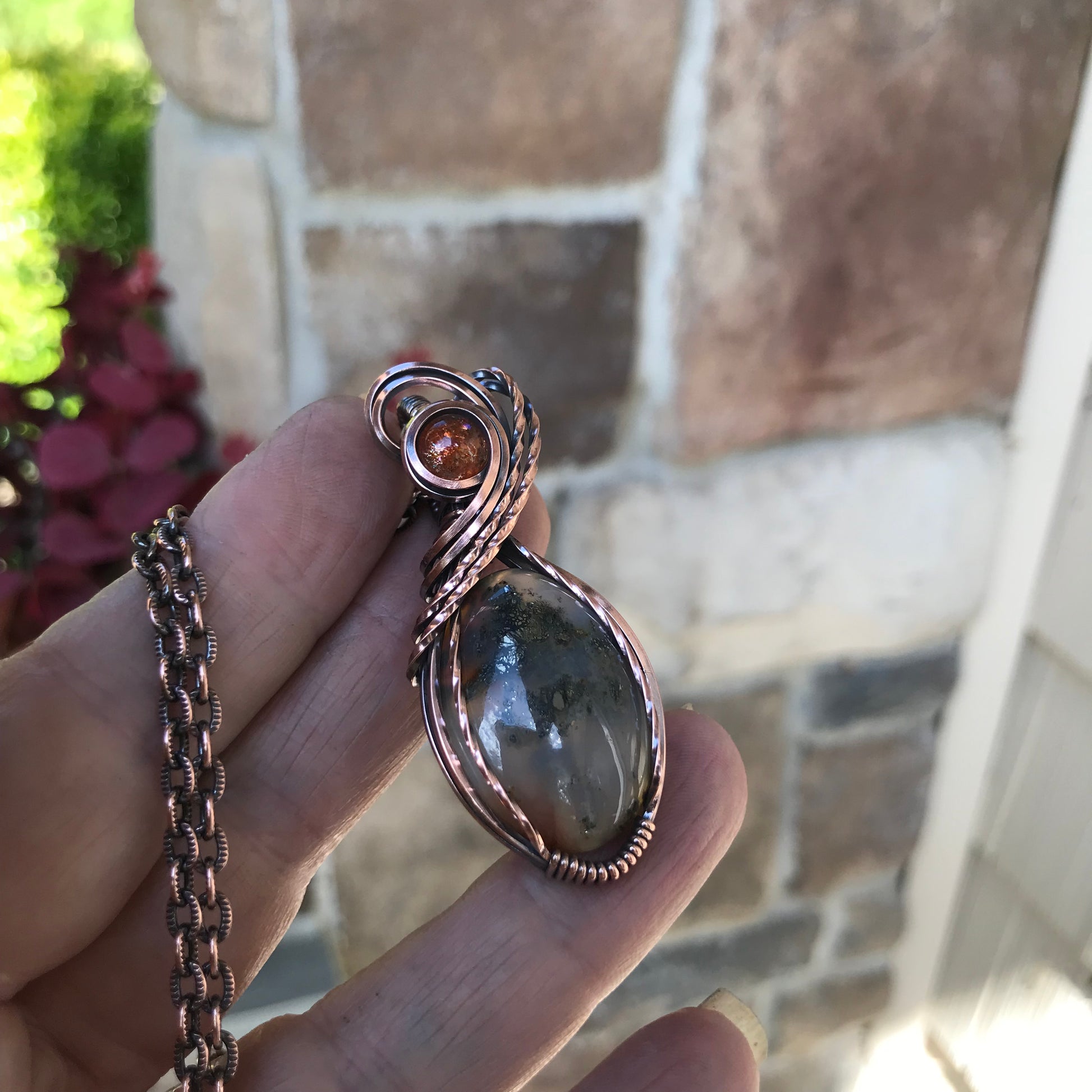 Graveyard Point Plume Agate Copper Necklace