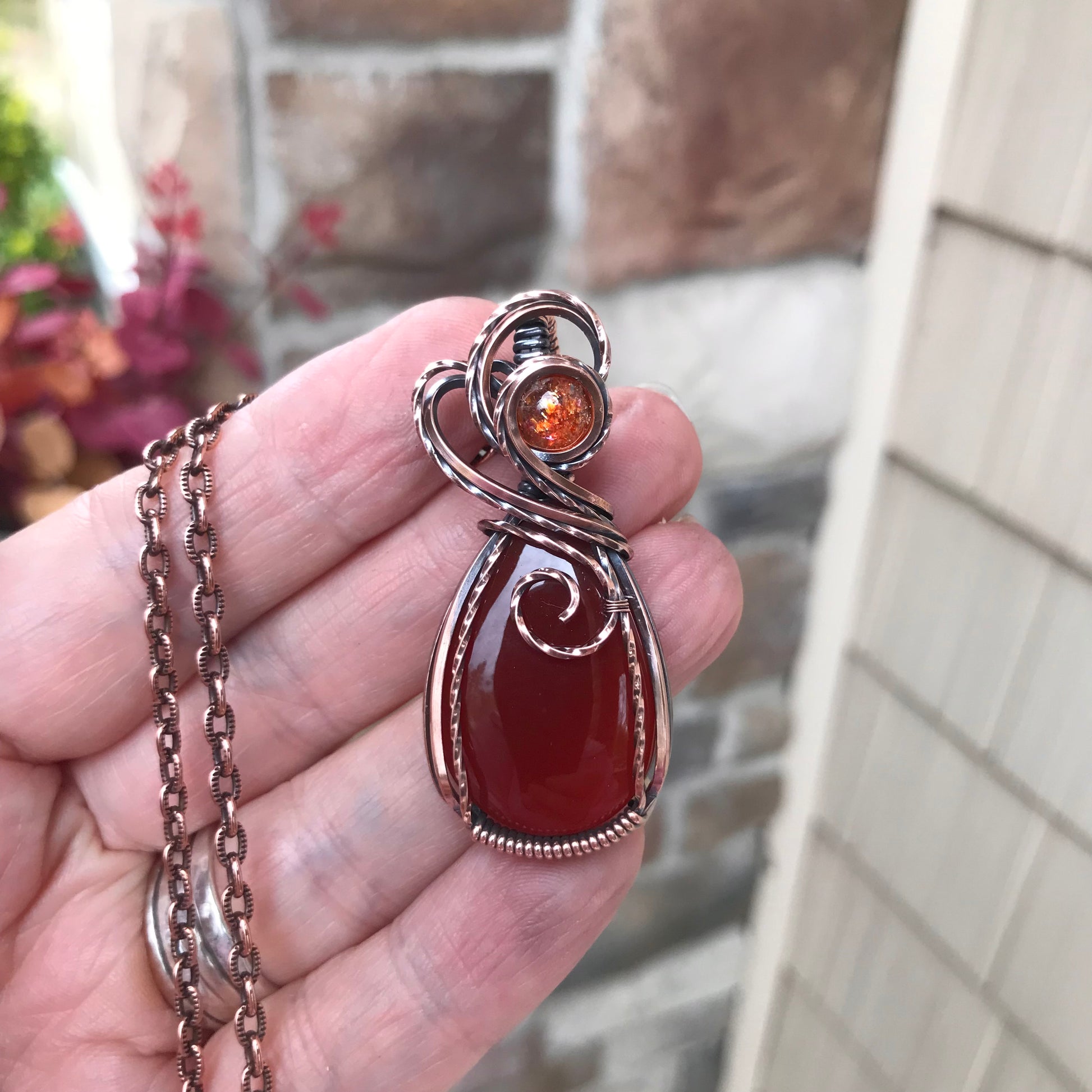 Carnelian & Sunstone Copper Necklace