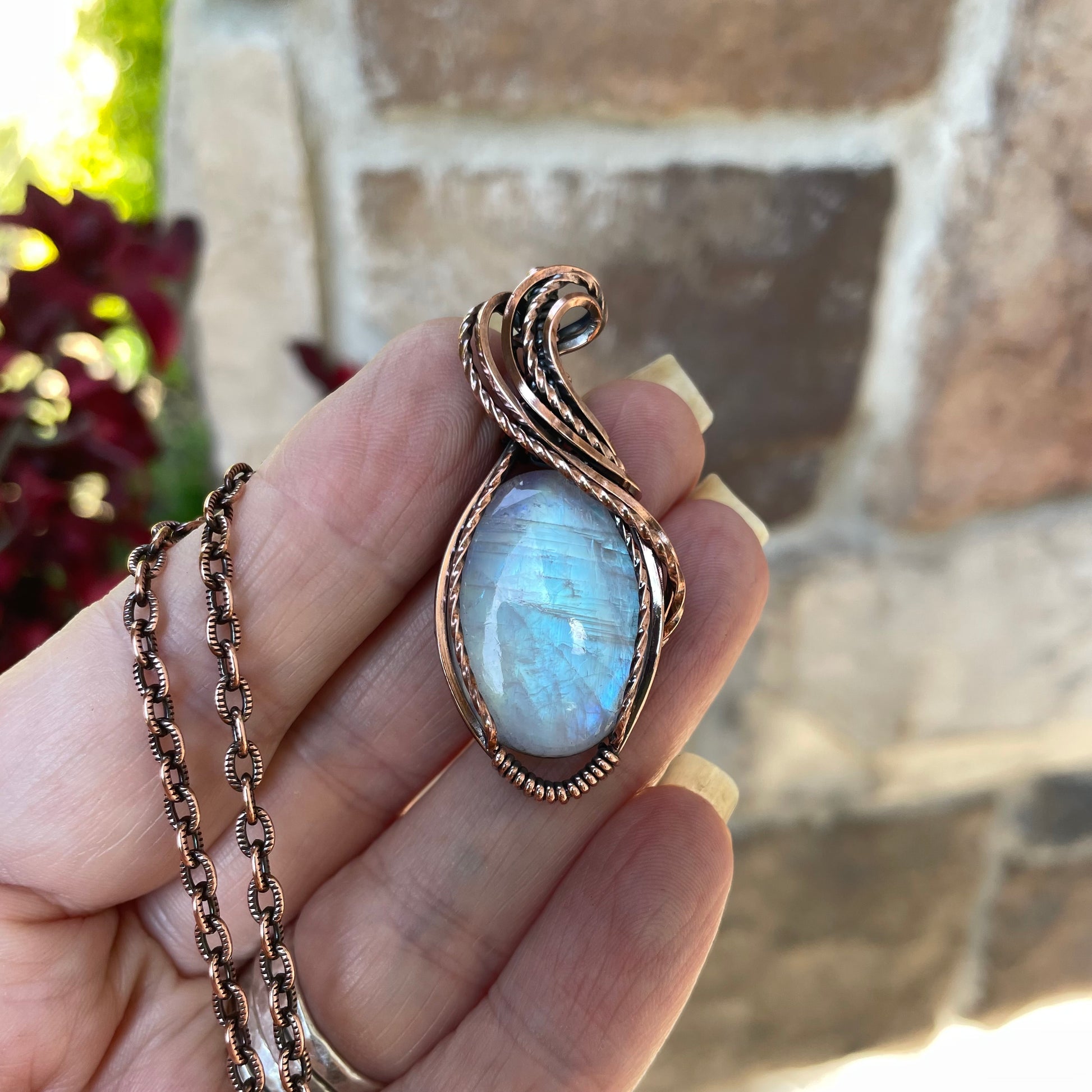 Moonstone Oval Copper Pendant