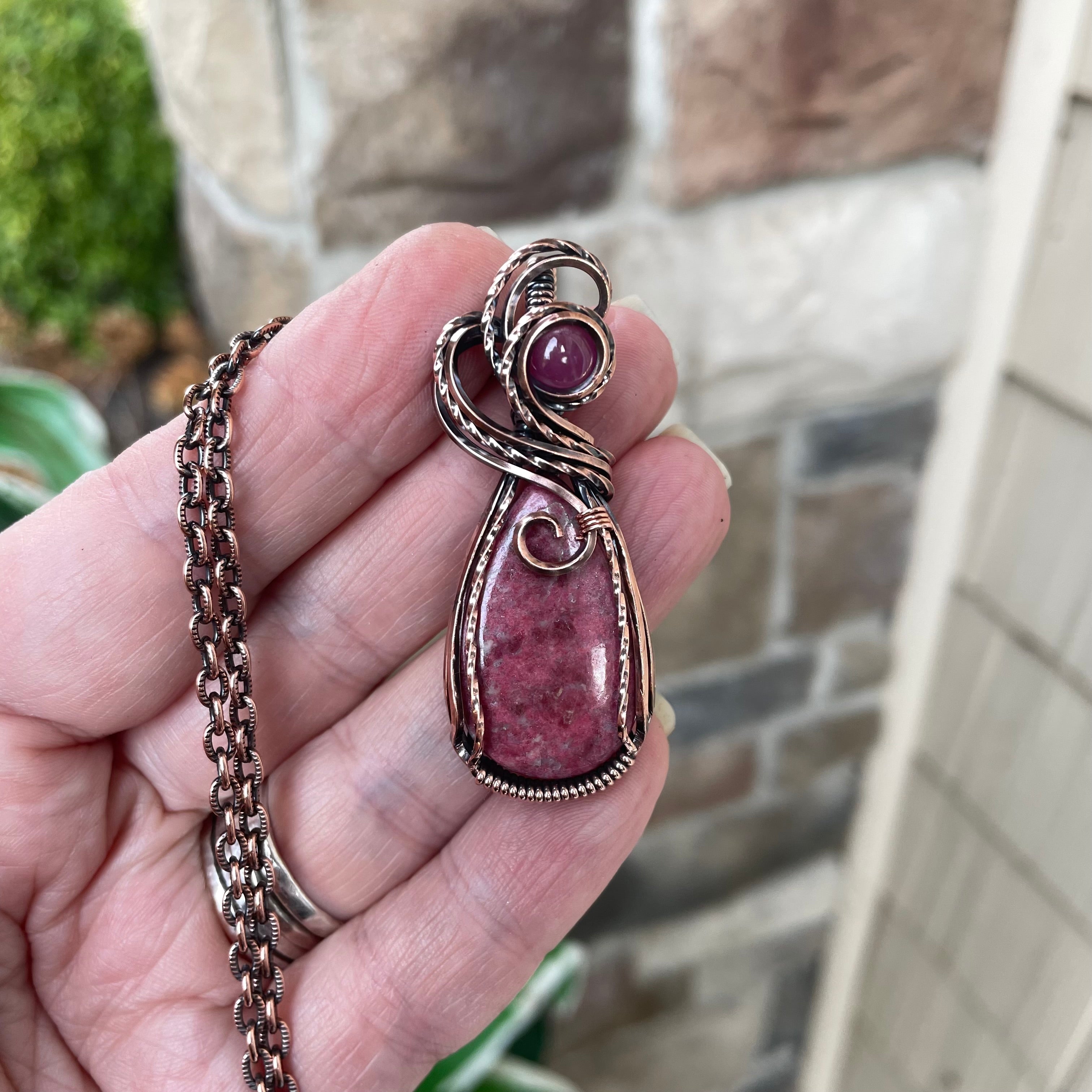 Thulite & Pink Sapphire Copper Necklace
