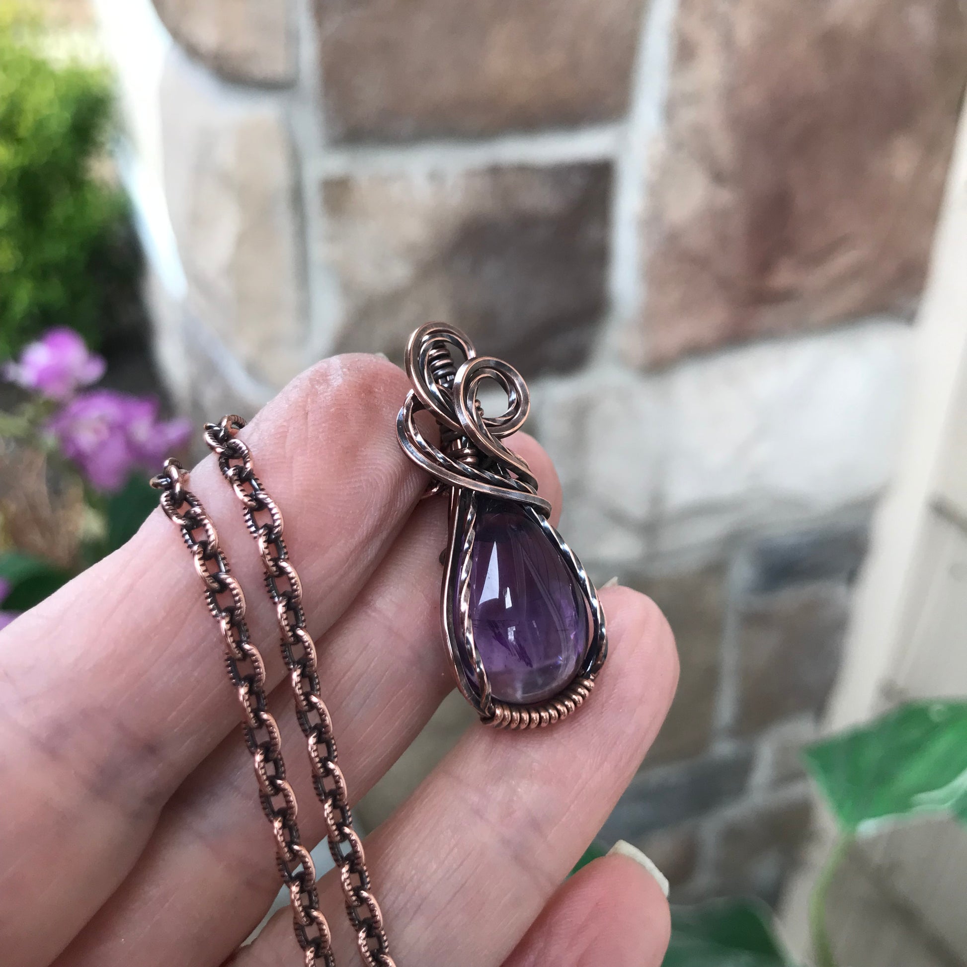 Amethyst Small Teardrop Copper Pendant