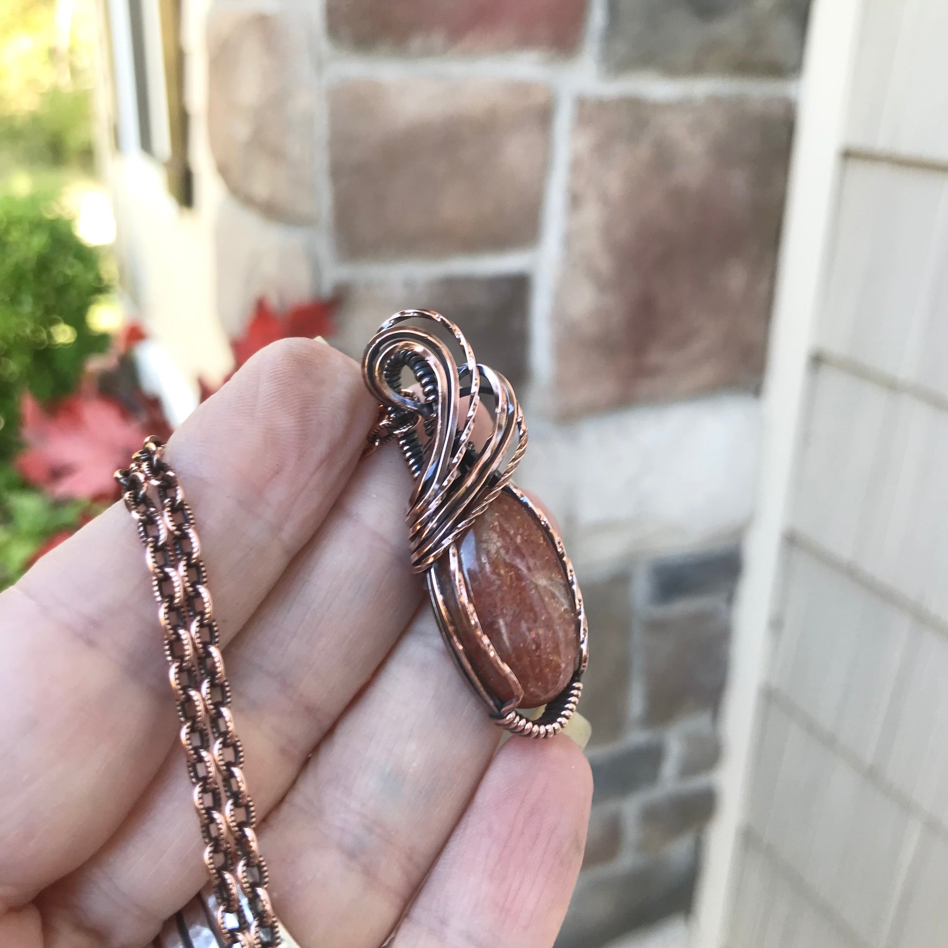 Sunstone Small Oval Copper Necklace