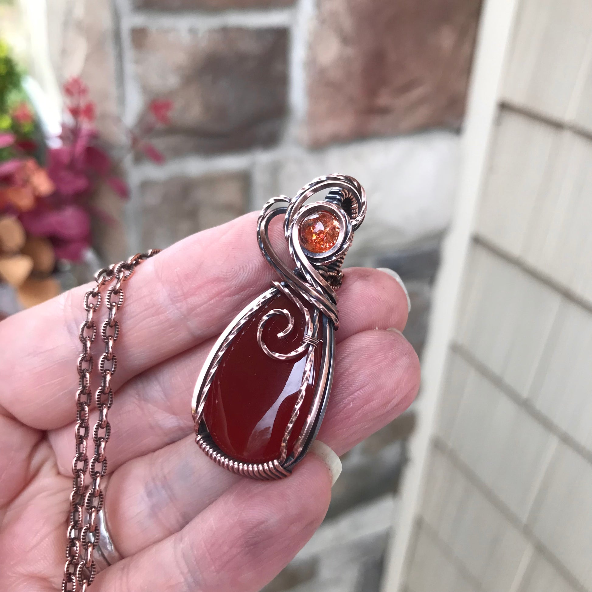 Carnelian & Sunstone Copper Necklace