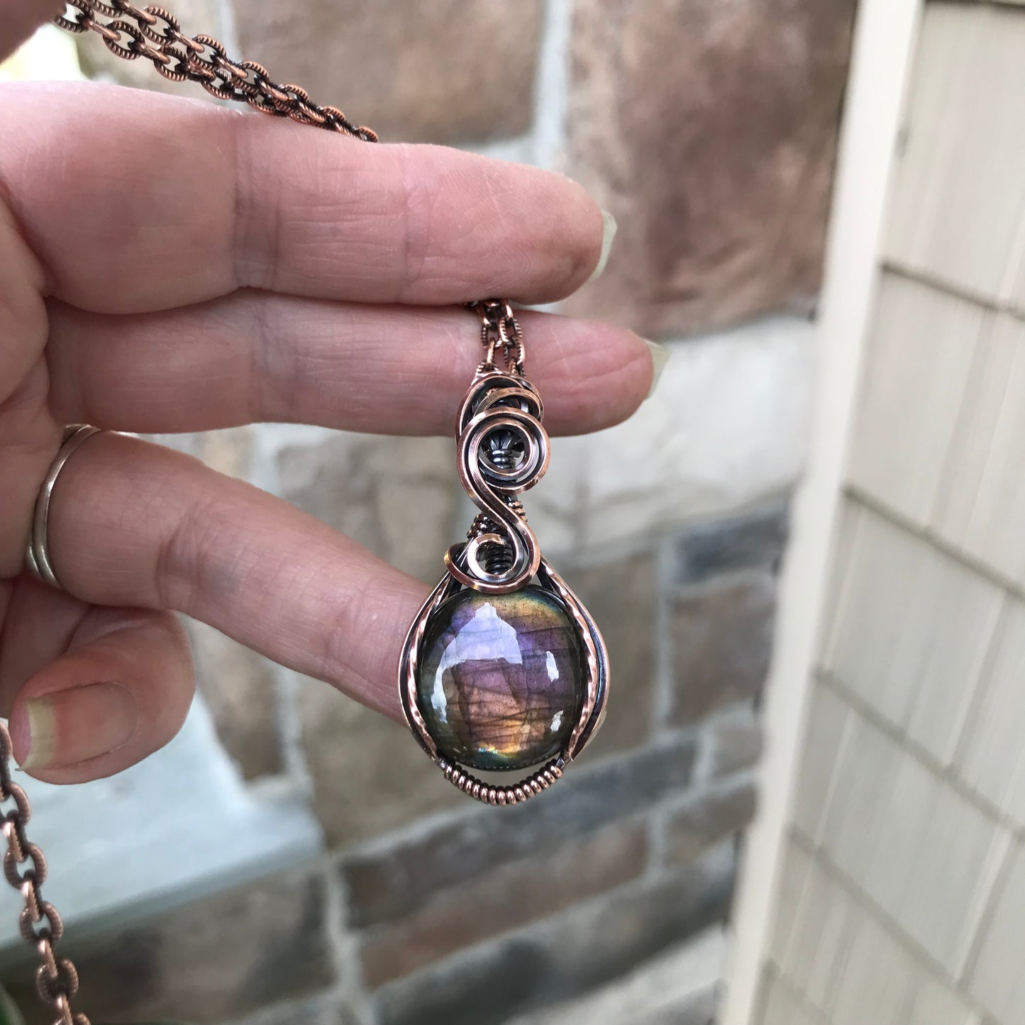 Sunset Labradorite Small Swirly Copper Necklace