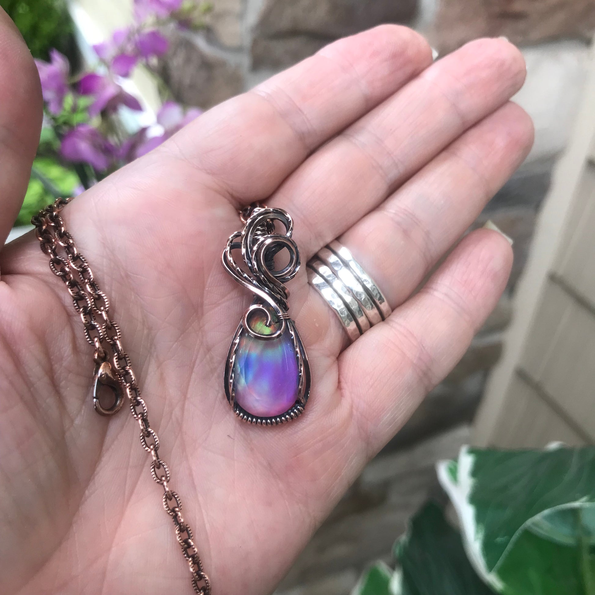 Aurora Opal Rainbow Copper Necklace