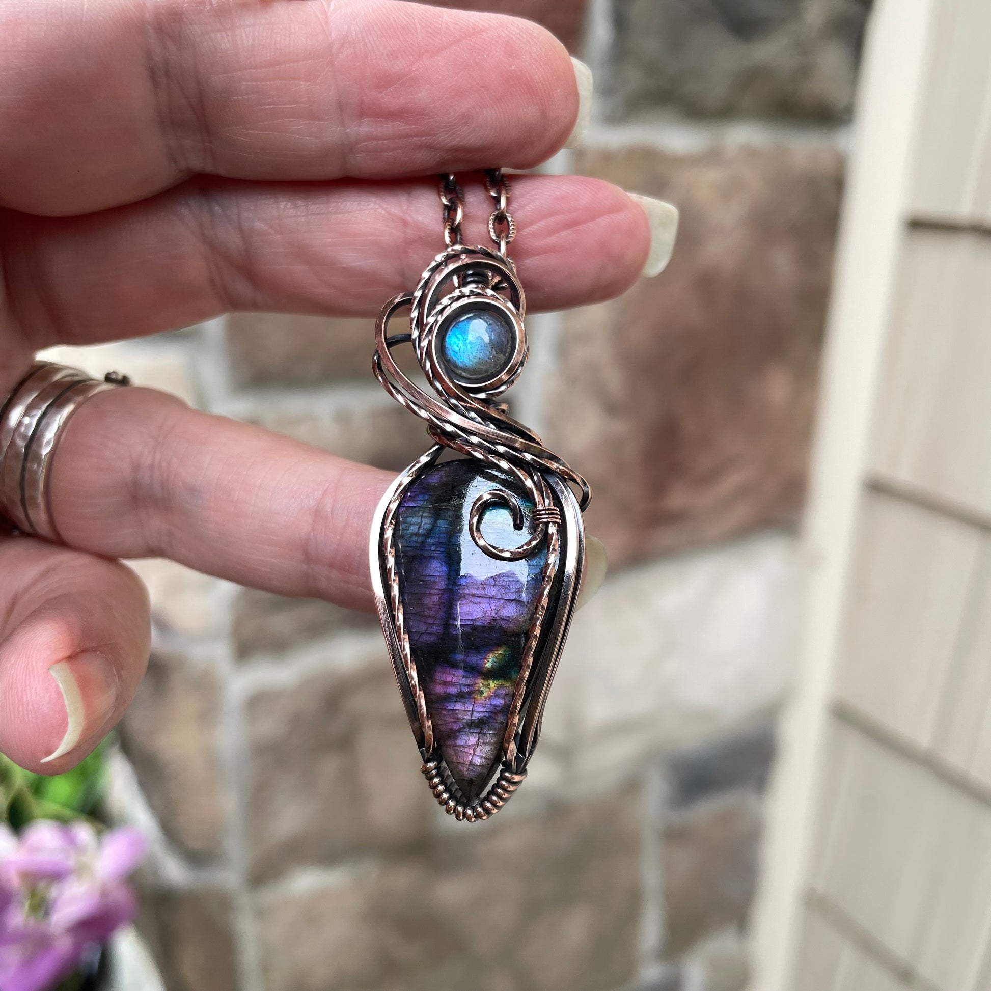 Purple Labradorite & Moonstone Copper Necklace
