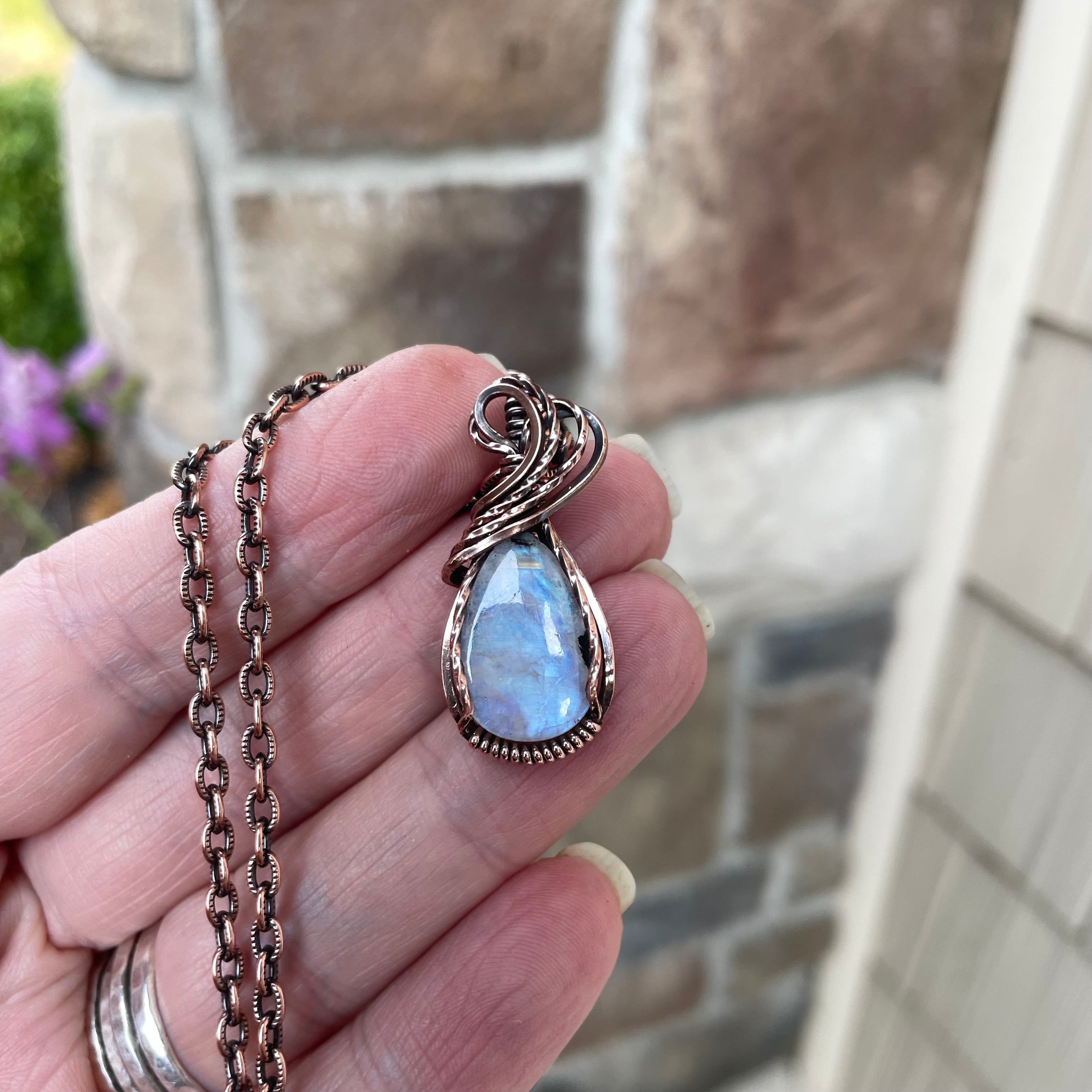 Moonstone Small Teardrop Copper Pendant