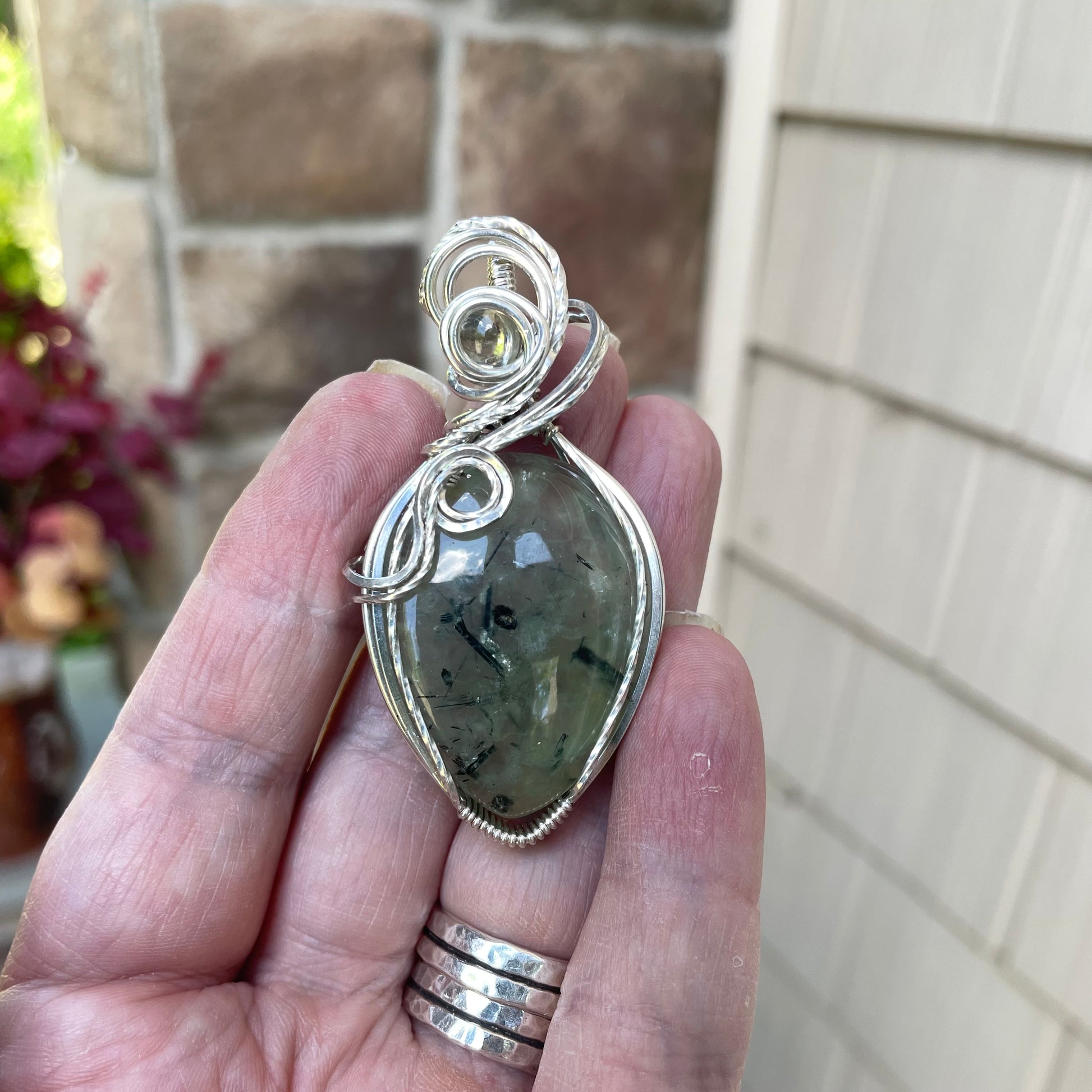 Prehnite & Prasiolite Silver Pendant