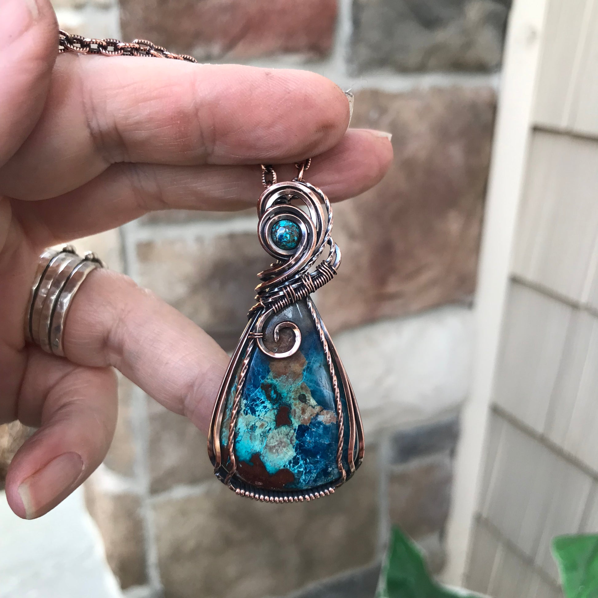 Shattuckite with Chrysocolla Accent Copper Necklace