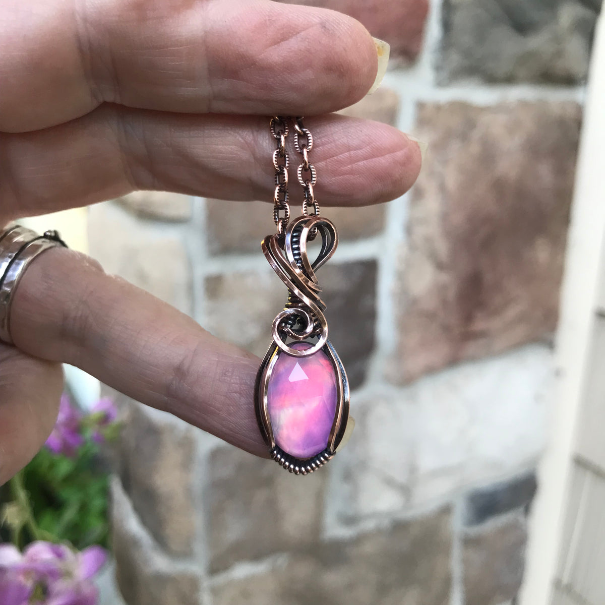 Aurora Opal Oval Copper Pendant