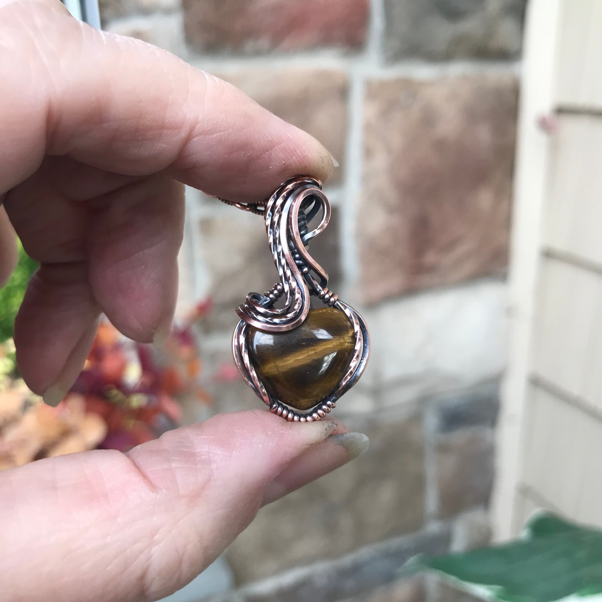 Tiger Eye Mini Heart Copper Necklace