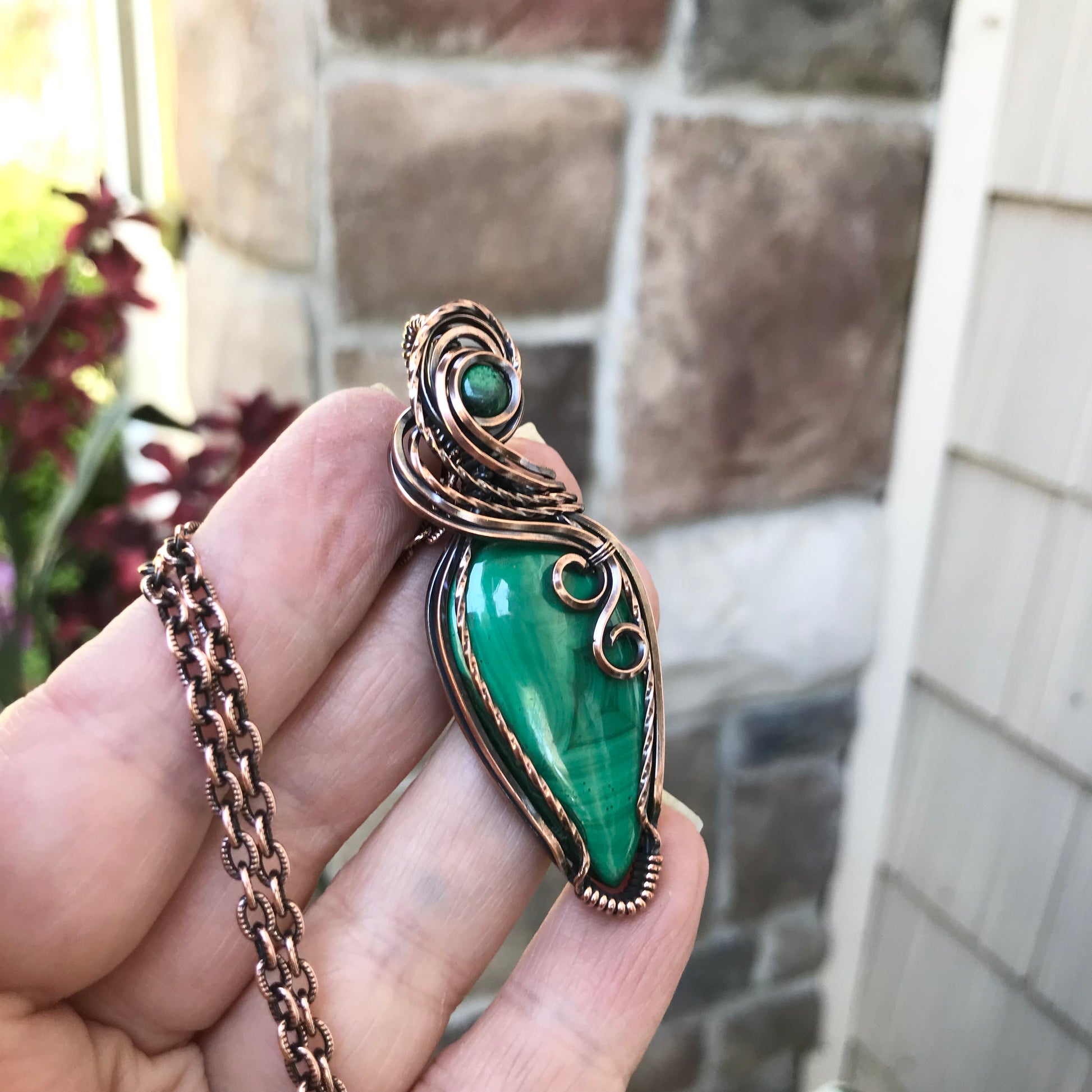 Malachite w/ Malachite Accent Slender Copper Necklace