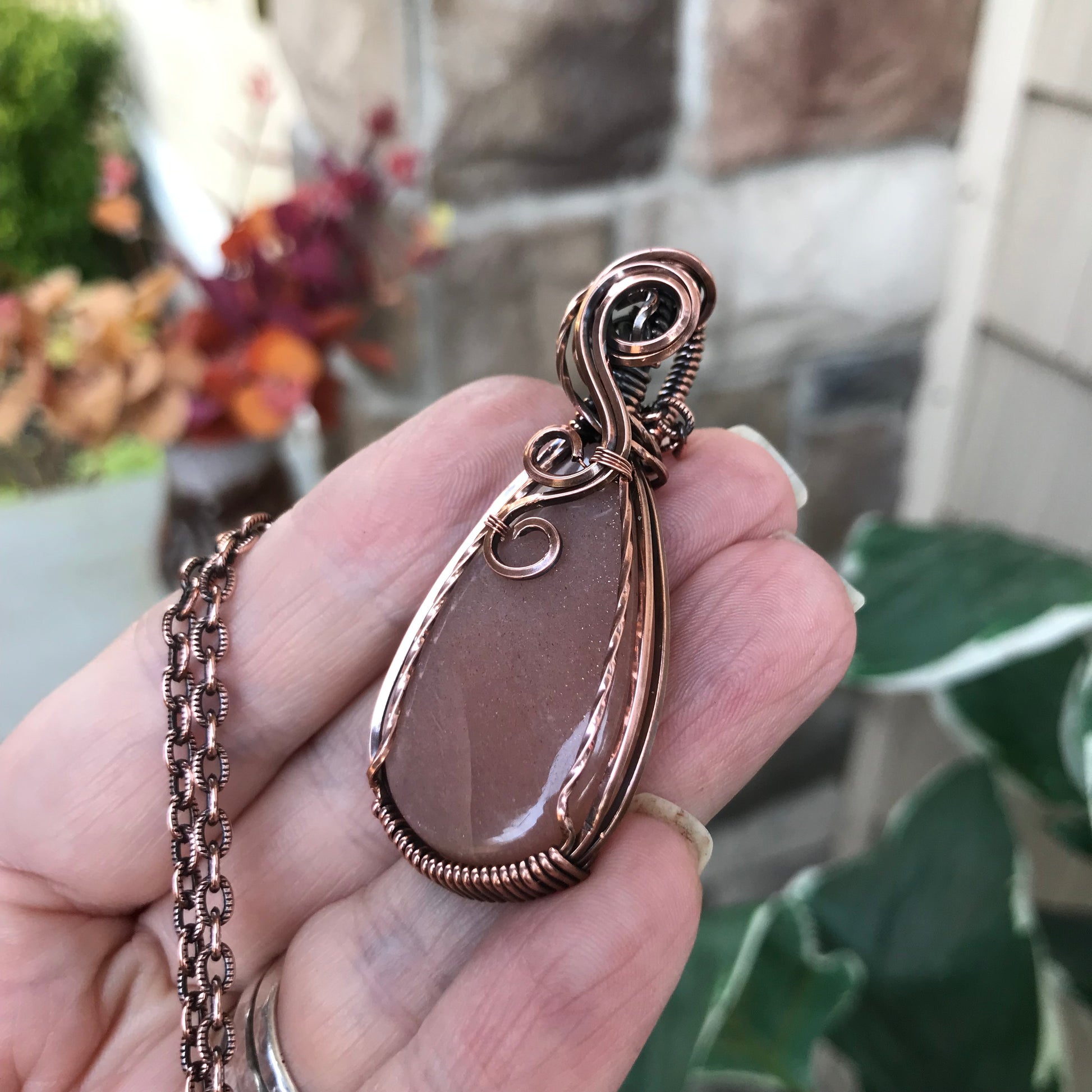 Peach Moonstone Copper Necklace