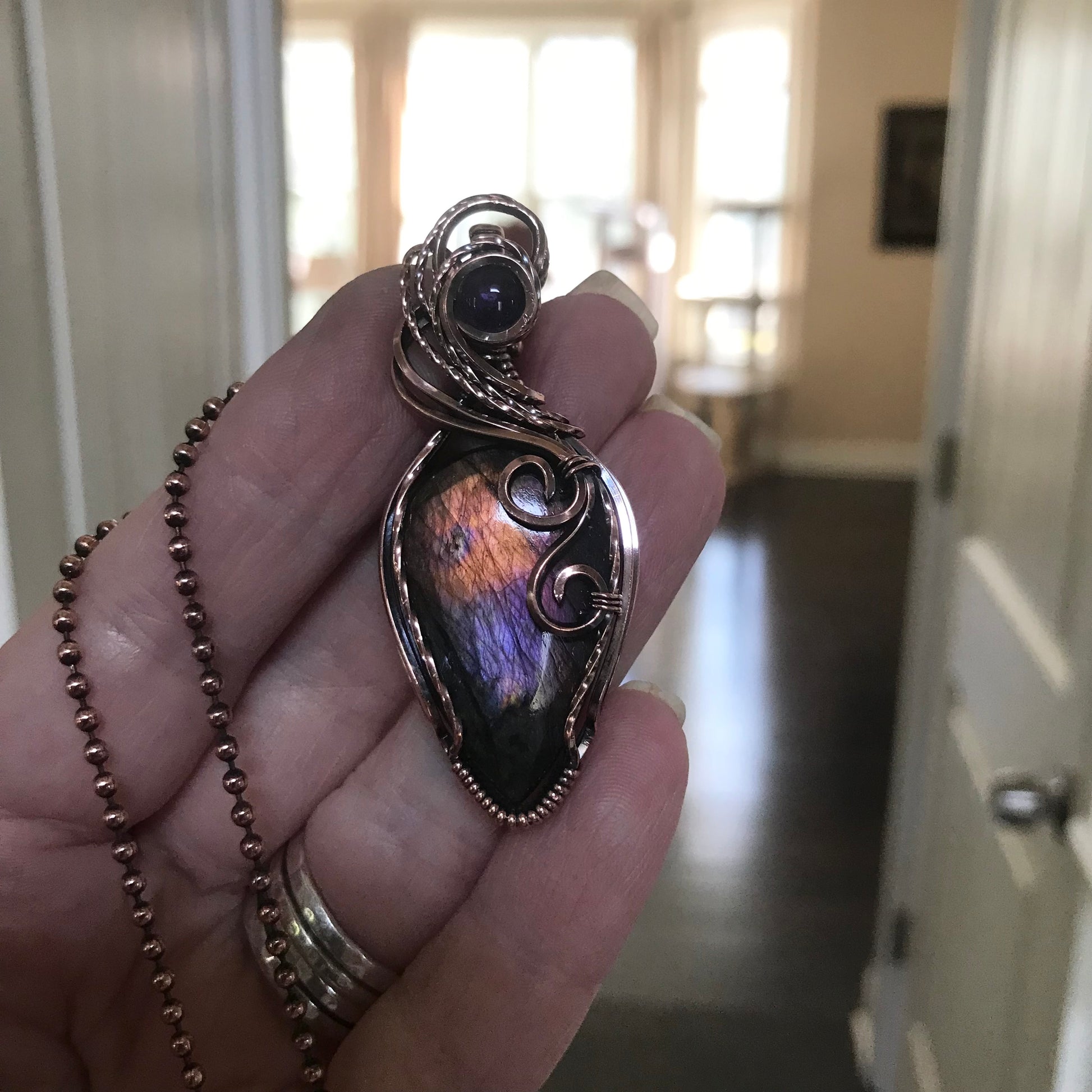 Purple Amber Labradorite Copper Necklace
