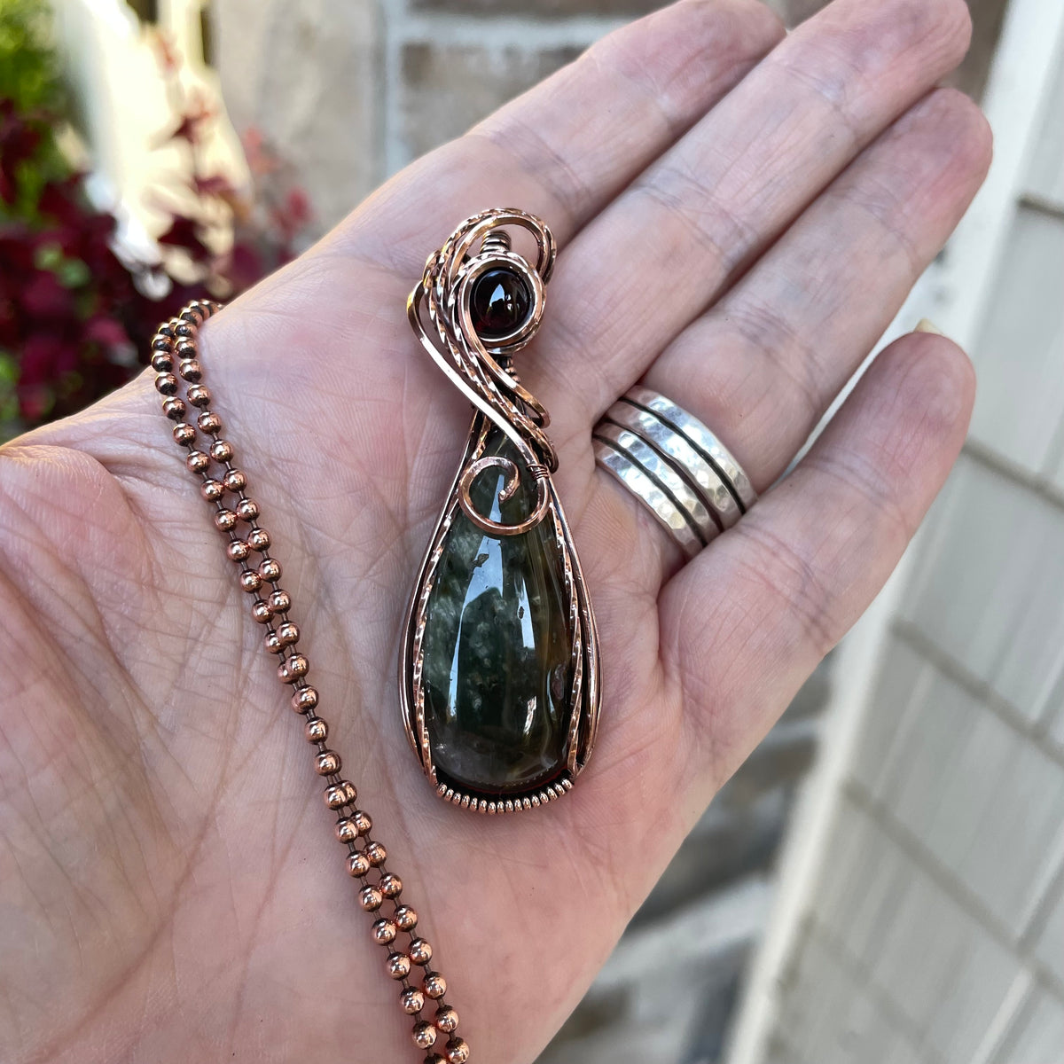 Lodolite Garden Quartz & Garnet Copper Necklace