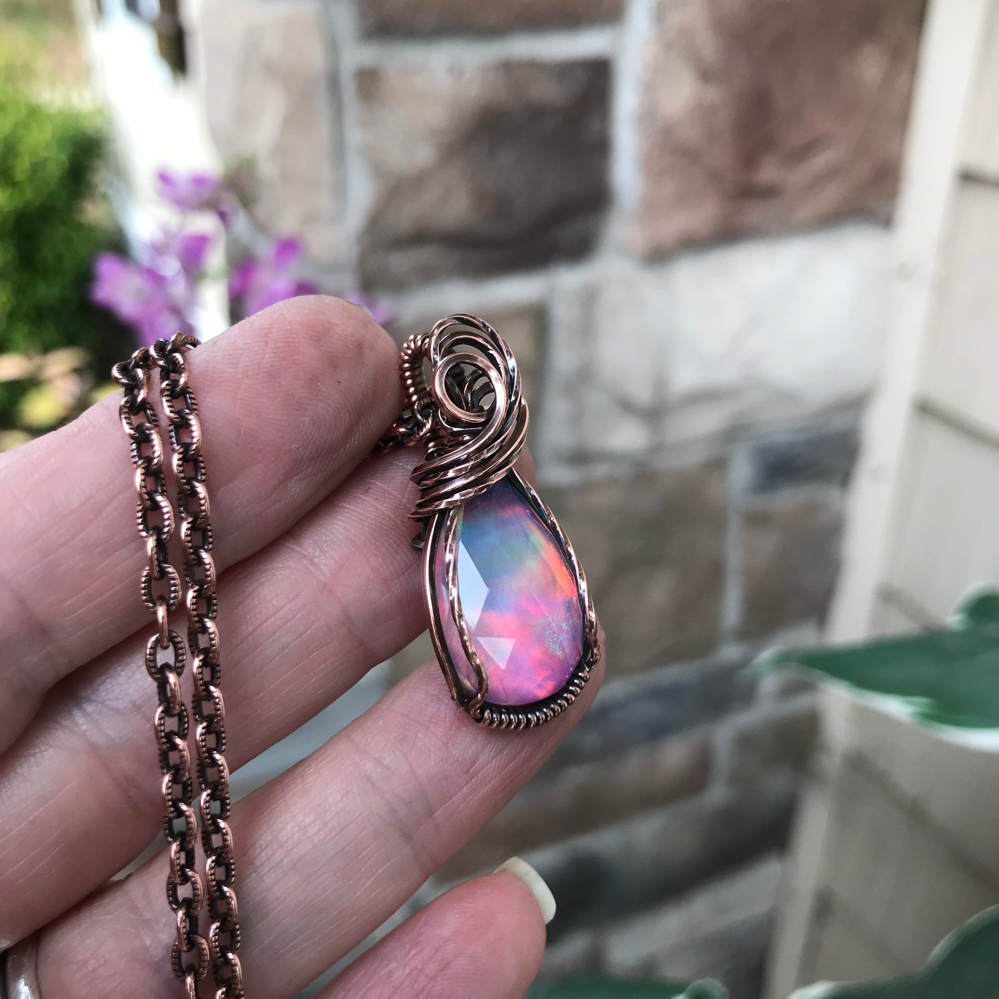 Aurora Opal Faceted Rainbow Copper Necklace