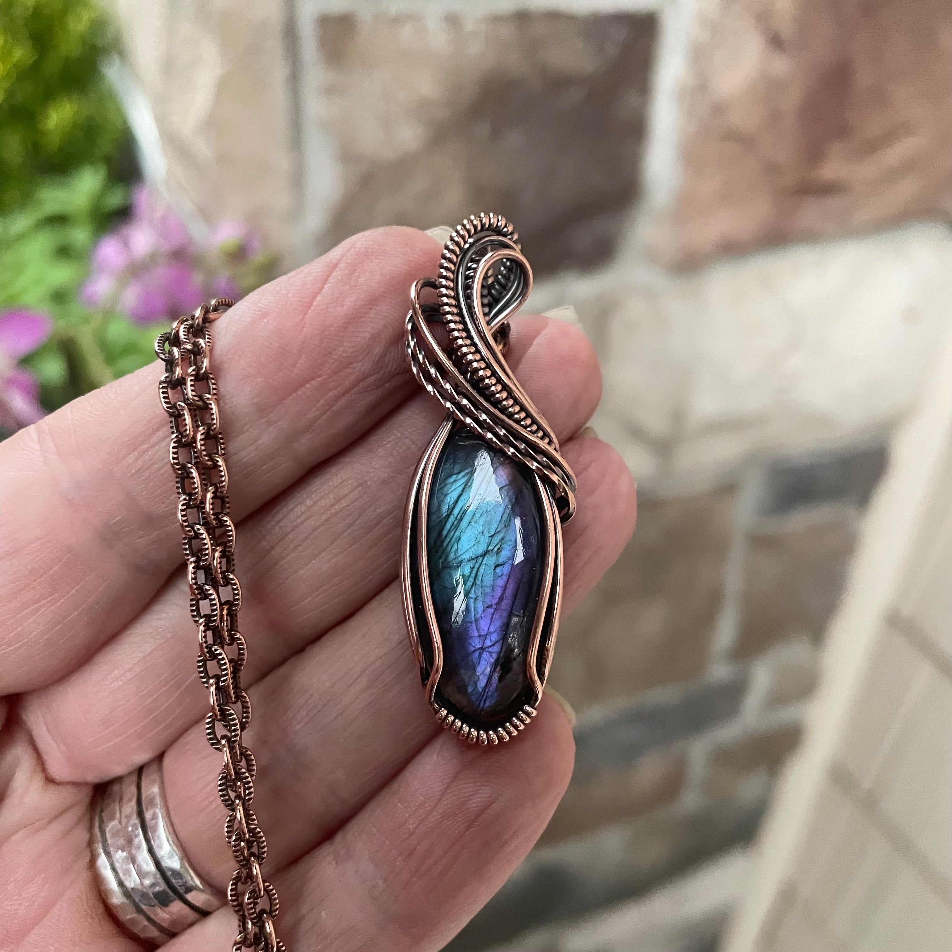 Blue Purple Labradorite Copper Pendant