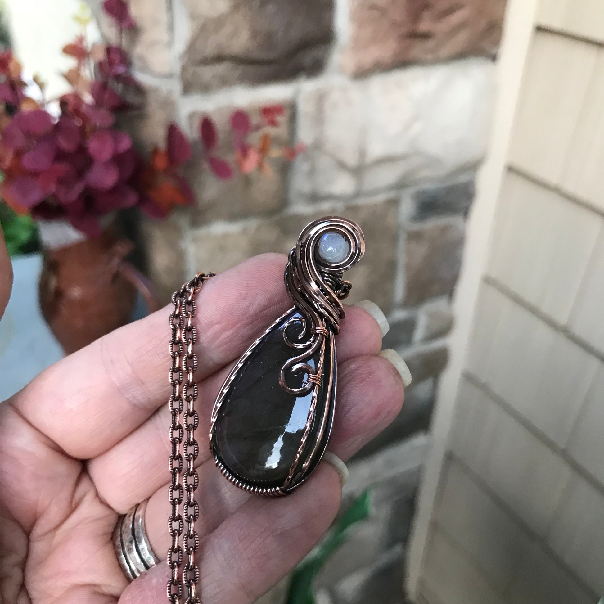 Purple Labradorite & Moonstone Copper Necklace