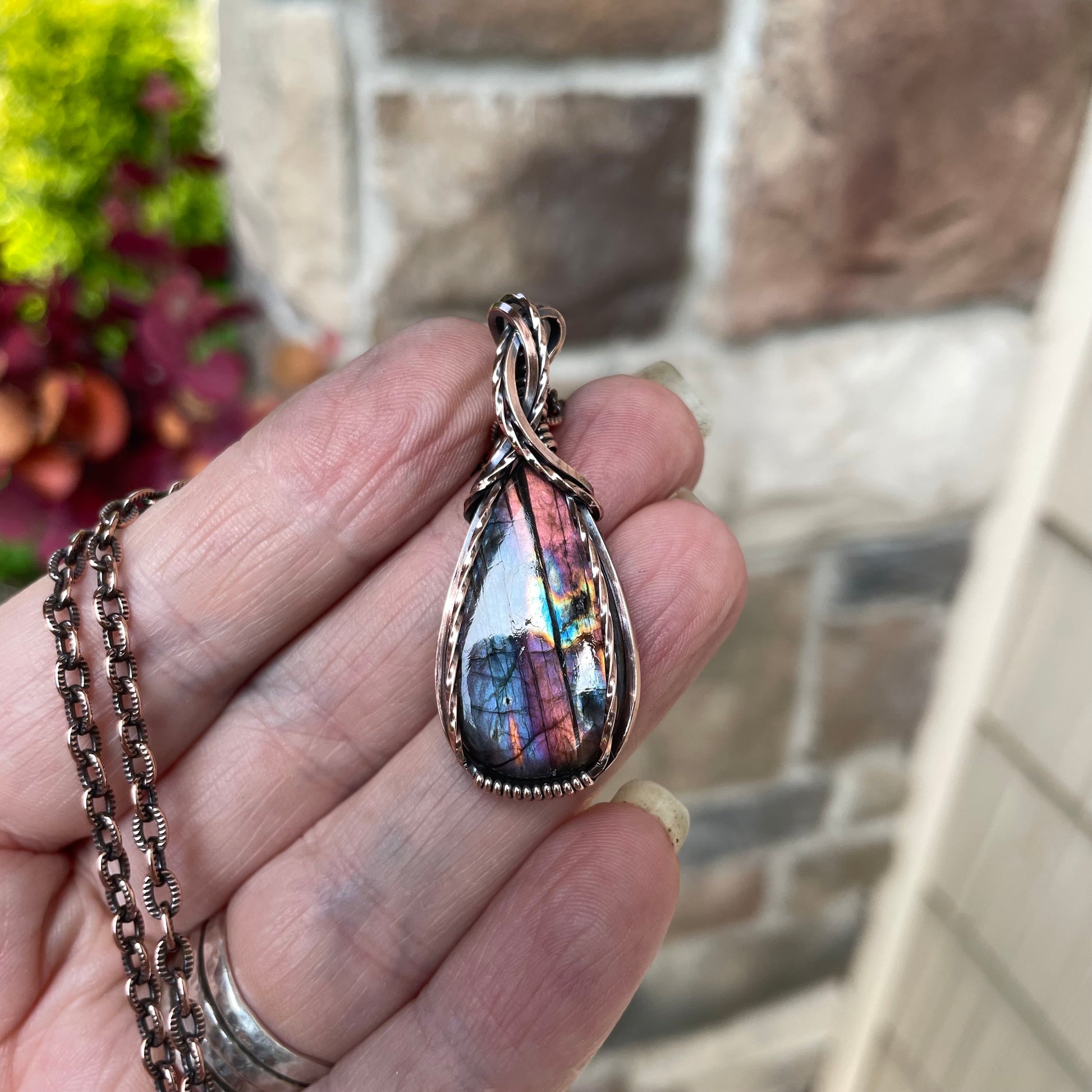Amber Purple Small Labradorite Copper Necklace