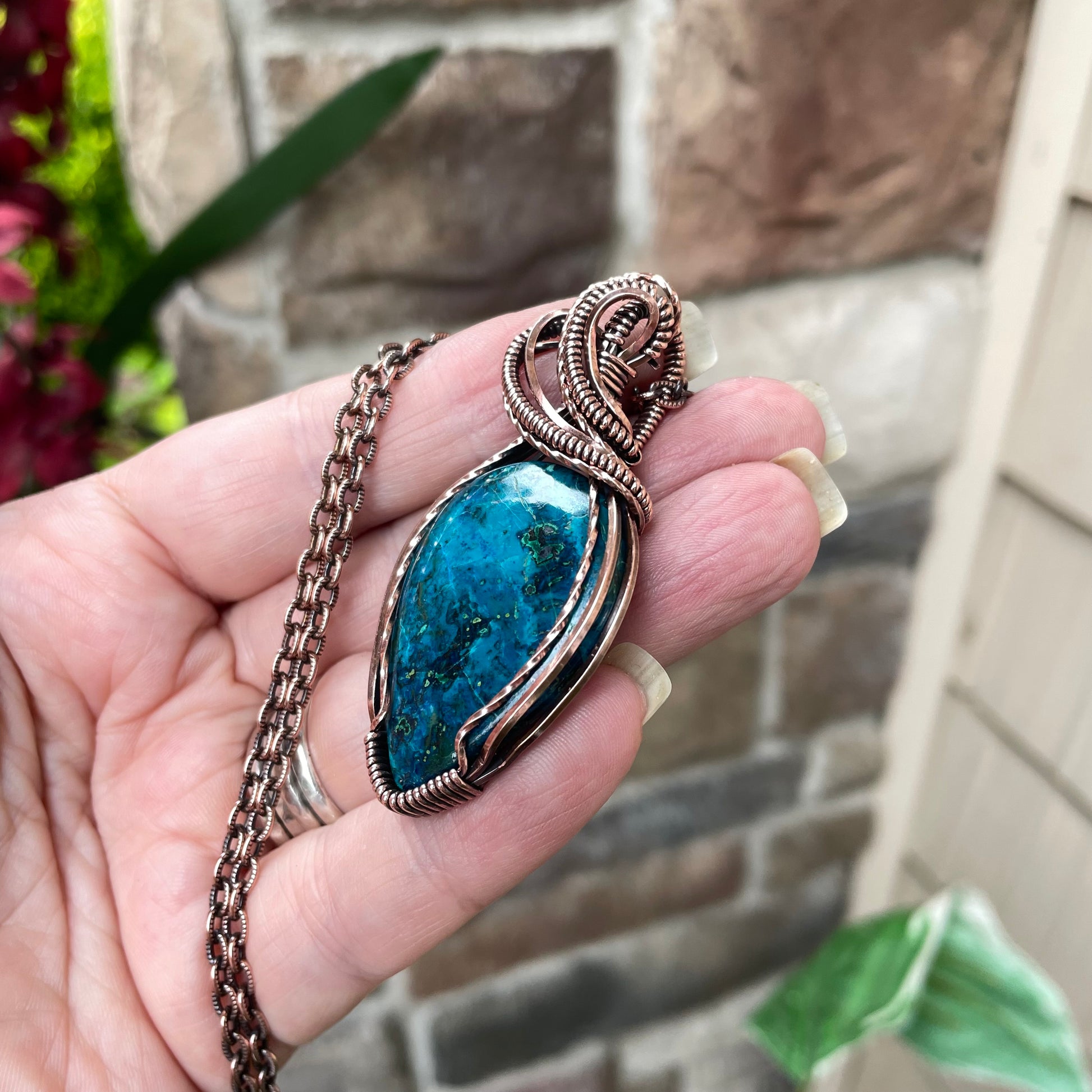 Shattuckite Teardrop Copper Necklace