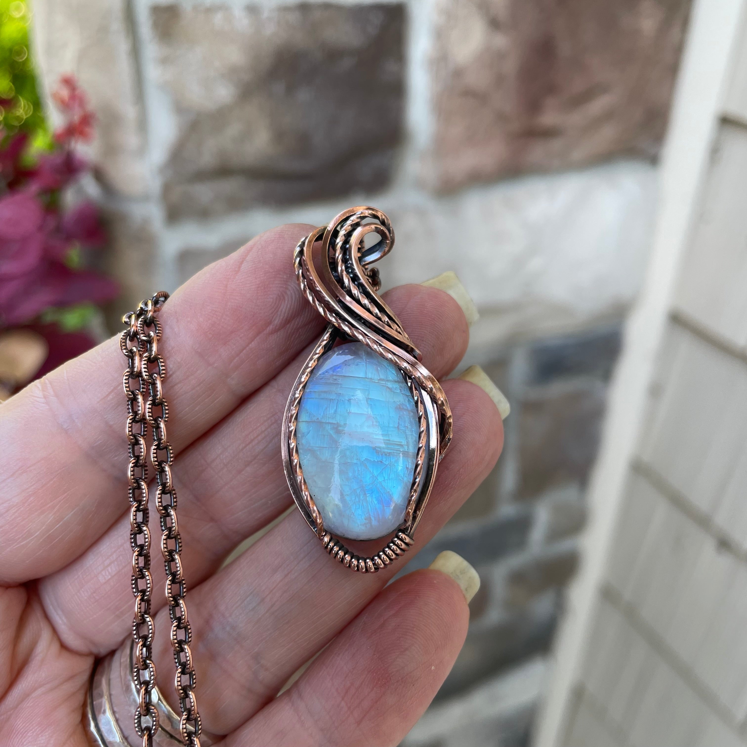 Moonstone Oval Copper Pendant